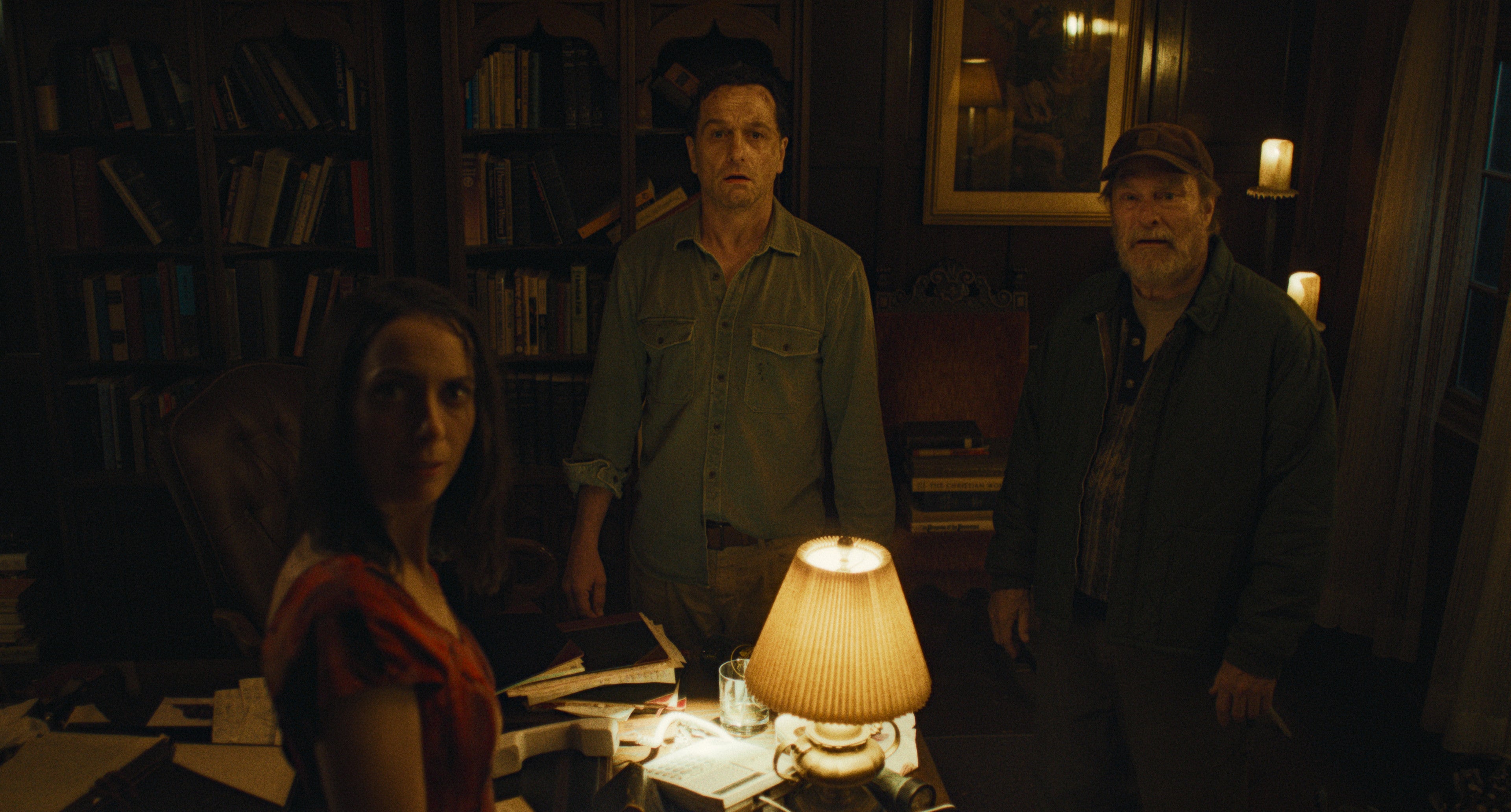 Party from hell: Kate O’Flynn, Matthew Rhys, and Stephen Root in episode four of ‘Widow’s Bay’