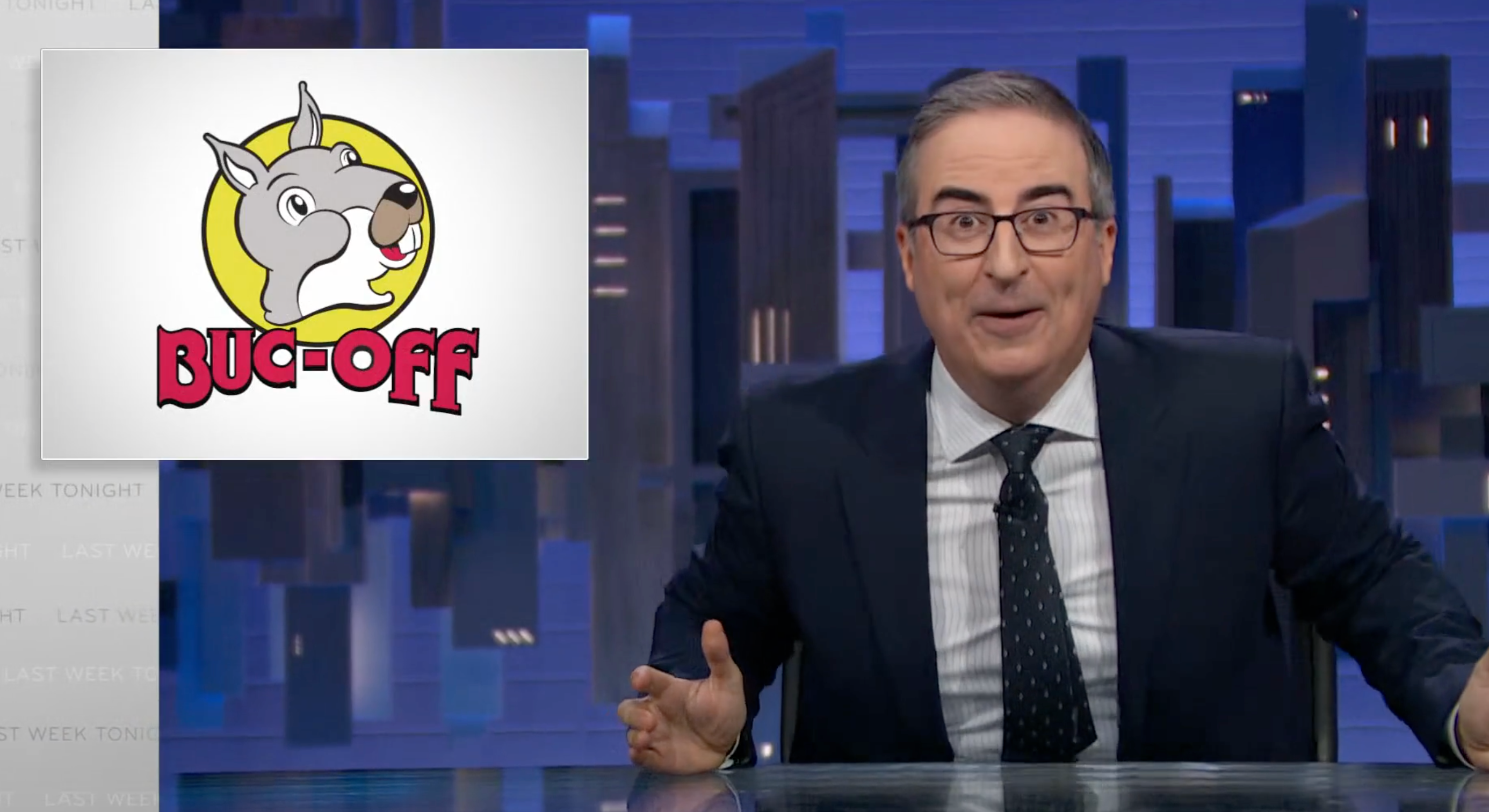 Oliver launched 'Buc-Off' a parody merchandise line, which is available to purchase until September 8 (HBO)