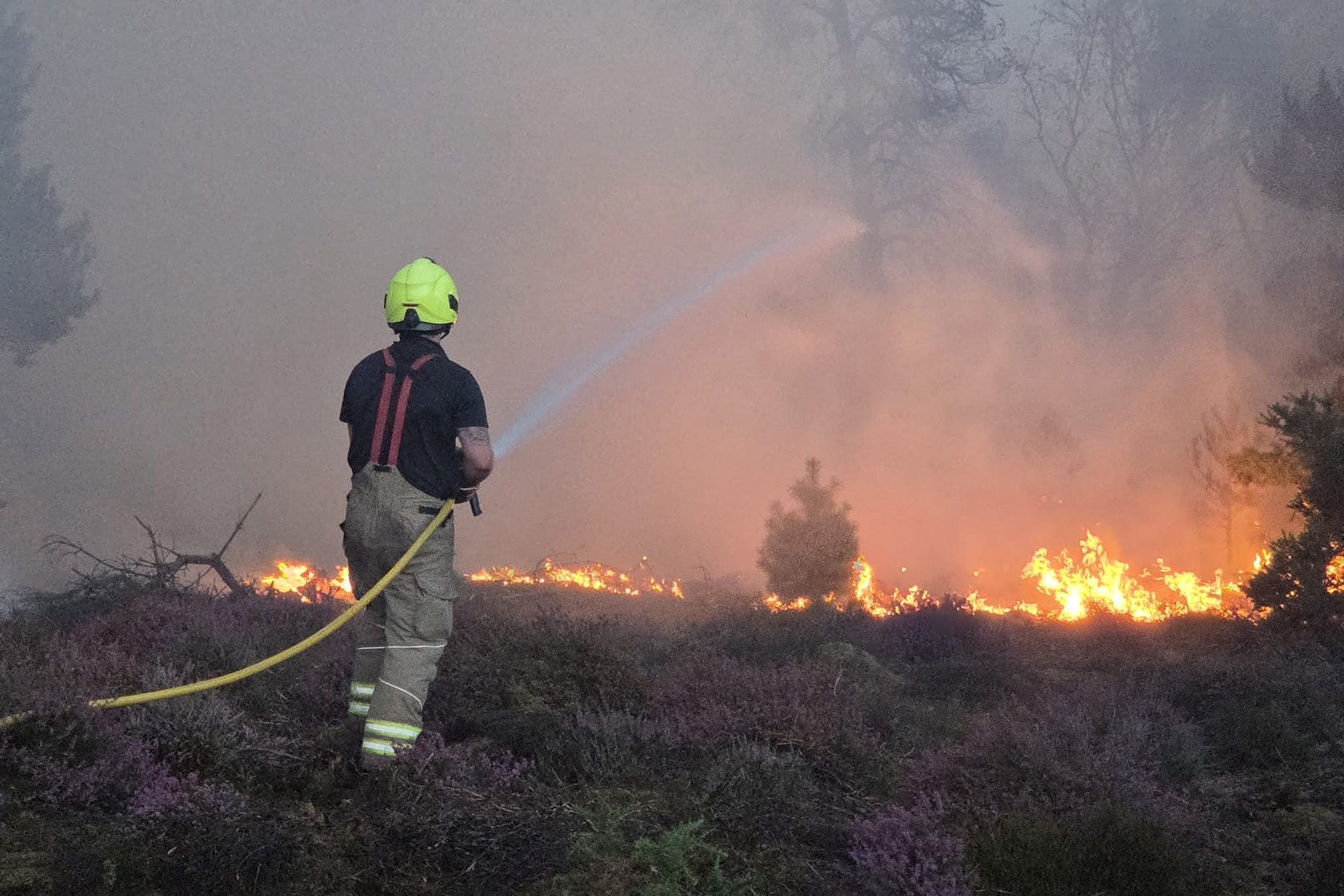 Firefighters at the scene of a wildfire at Dunwich Heath, near Leiston (Suffolk County Council/PA)