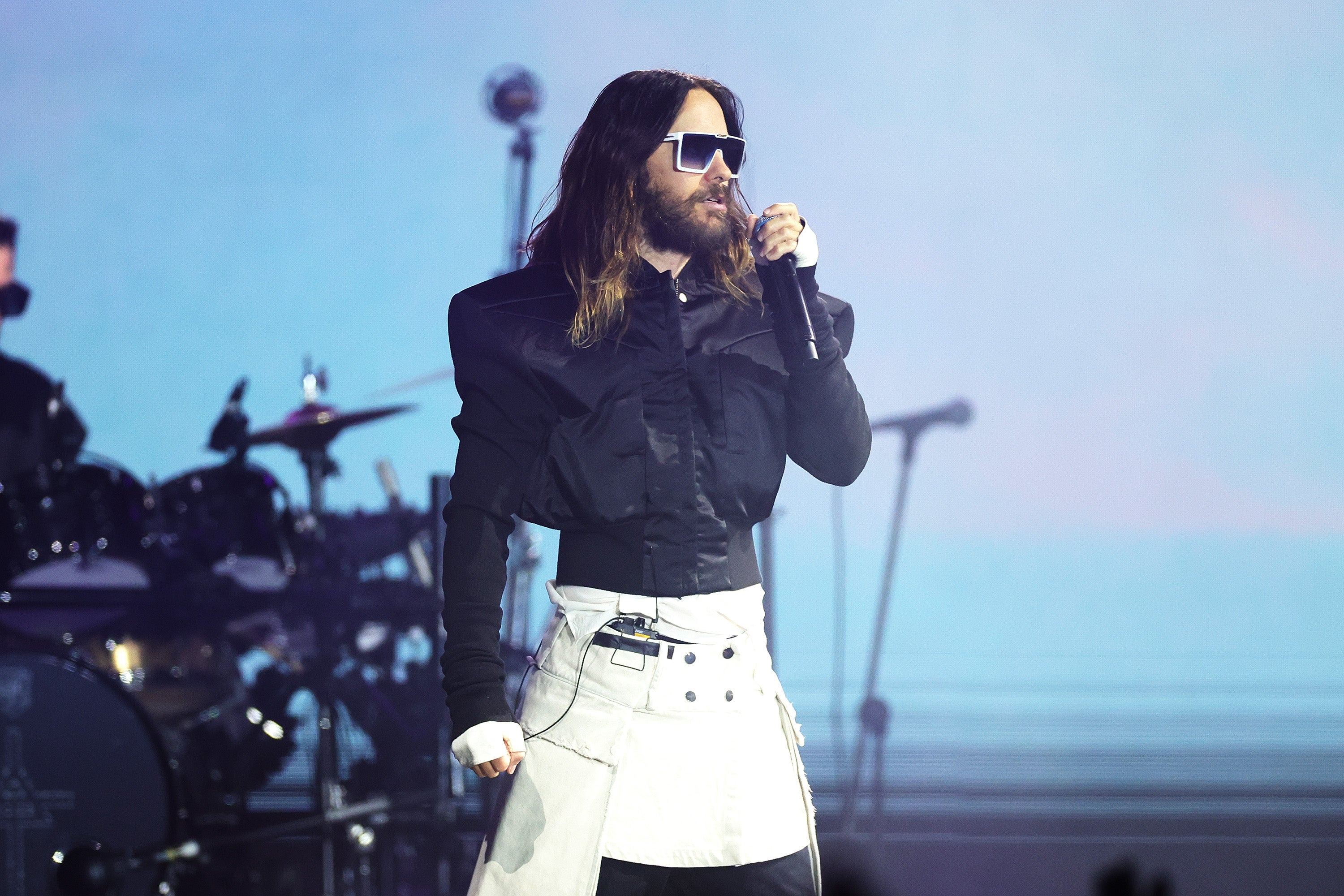 Leto onstage with his band 30 Seconds to Mars in Saudi Arabia in 2024 (Getty)
