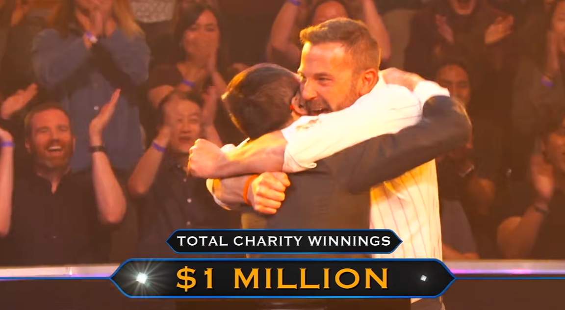 Ben Affleck and Jeopardy! champion Jamie Ding have won the $1m top prize on Who Wants to Be a Millionaire? (Youtube/ABC)