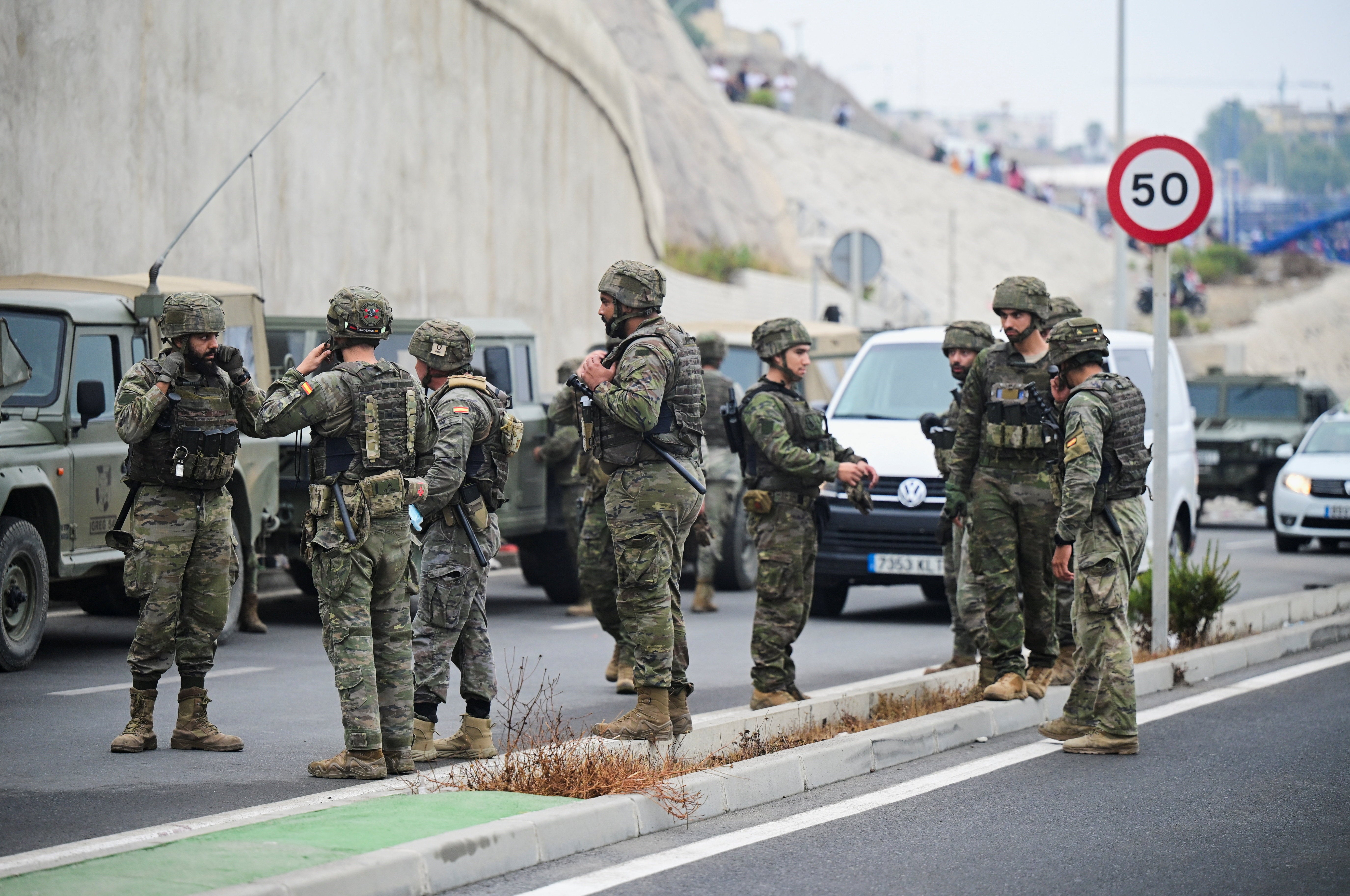 Soldiers patrol near the Spanish-Moroccan border in Ceuta, Spain, July 31, 2026. REUTERS/Fabian Bimmer
