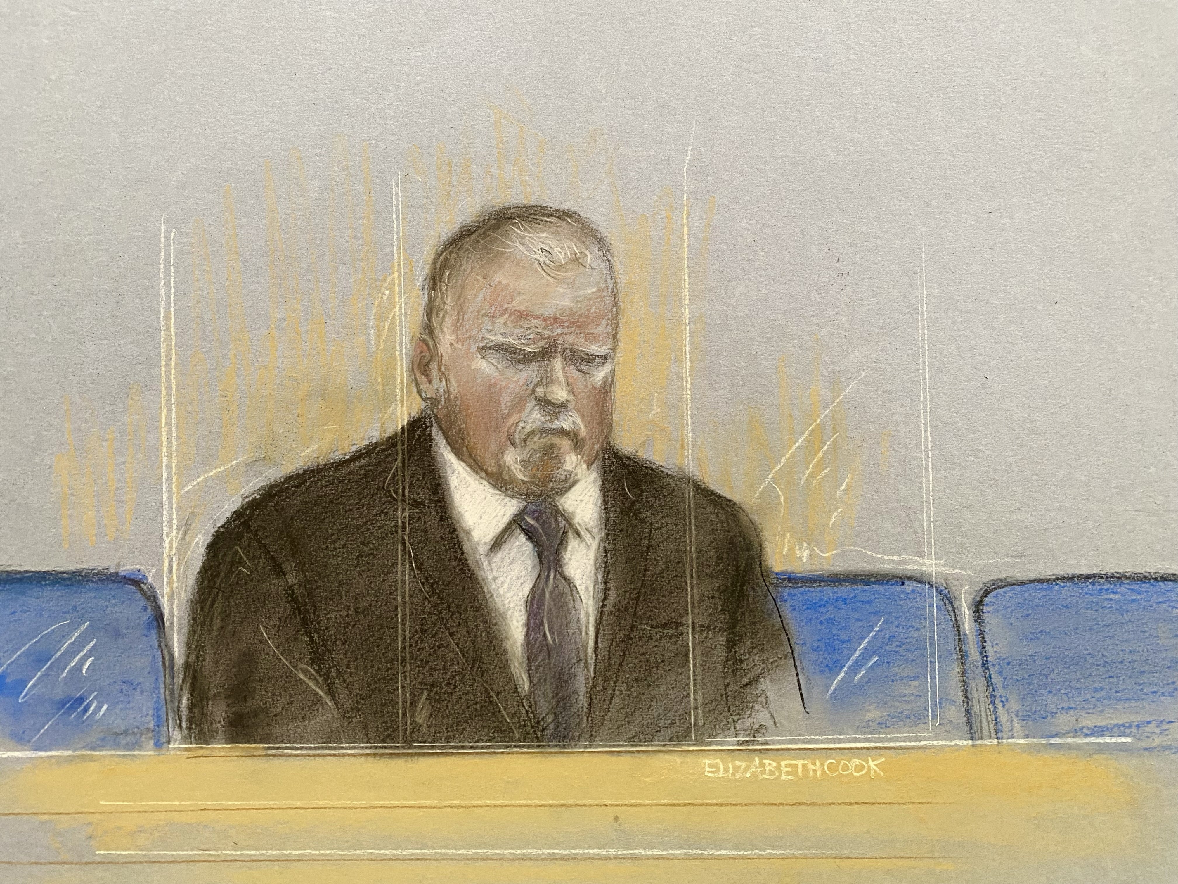A court drawing of Robert Bush at his sentencing hearing, which stretched for five days