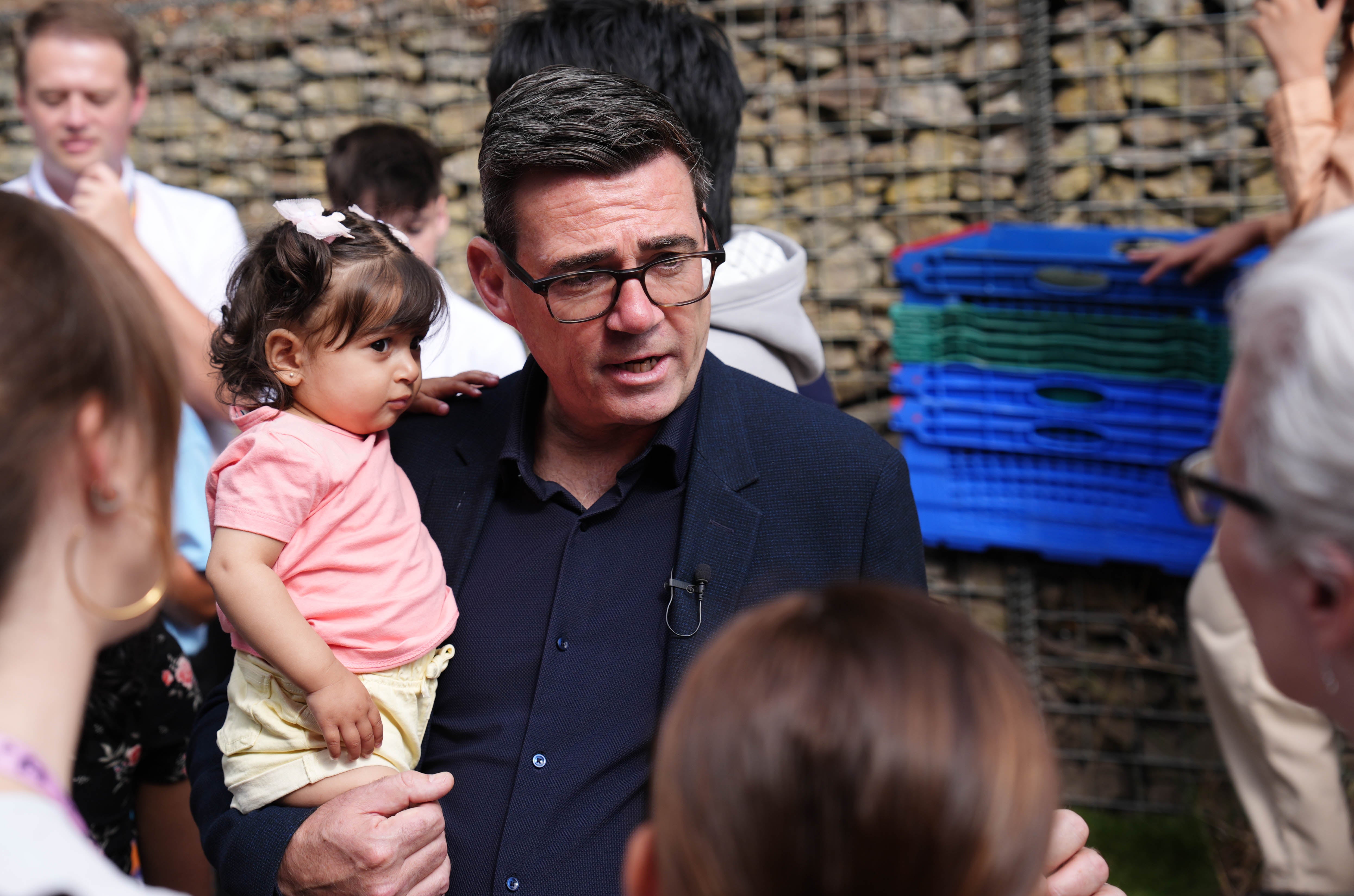 Andy Burnham during a visit to a family centre in Sheffield, South Yorkshire (PA)