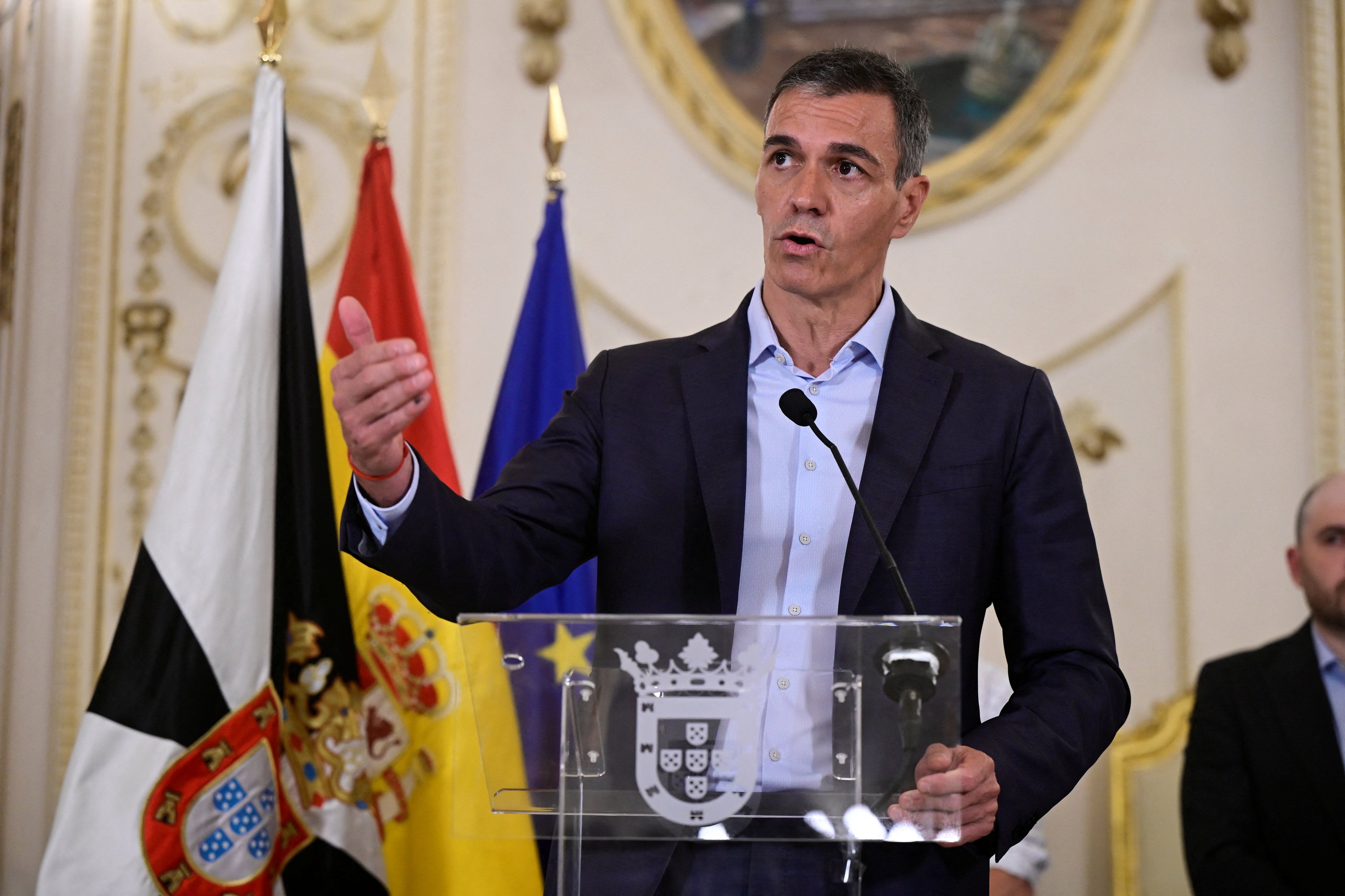 Spanish Prime Minister Pedro Sanchez makes declarations in Ceuta, Spain, amid mass crossings of migrants on foot and by sea from Morocco into Spanish territory, July 31, 2026. (REUTERS/Fabian Bimmer) (Reuters)