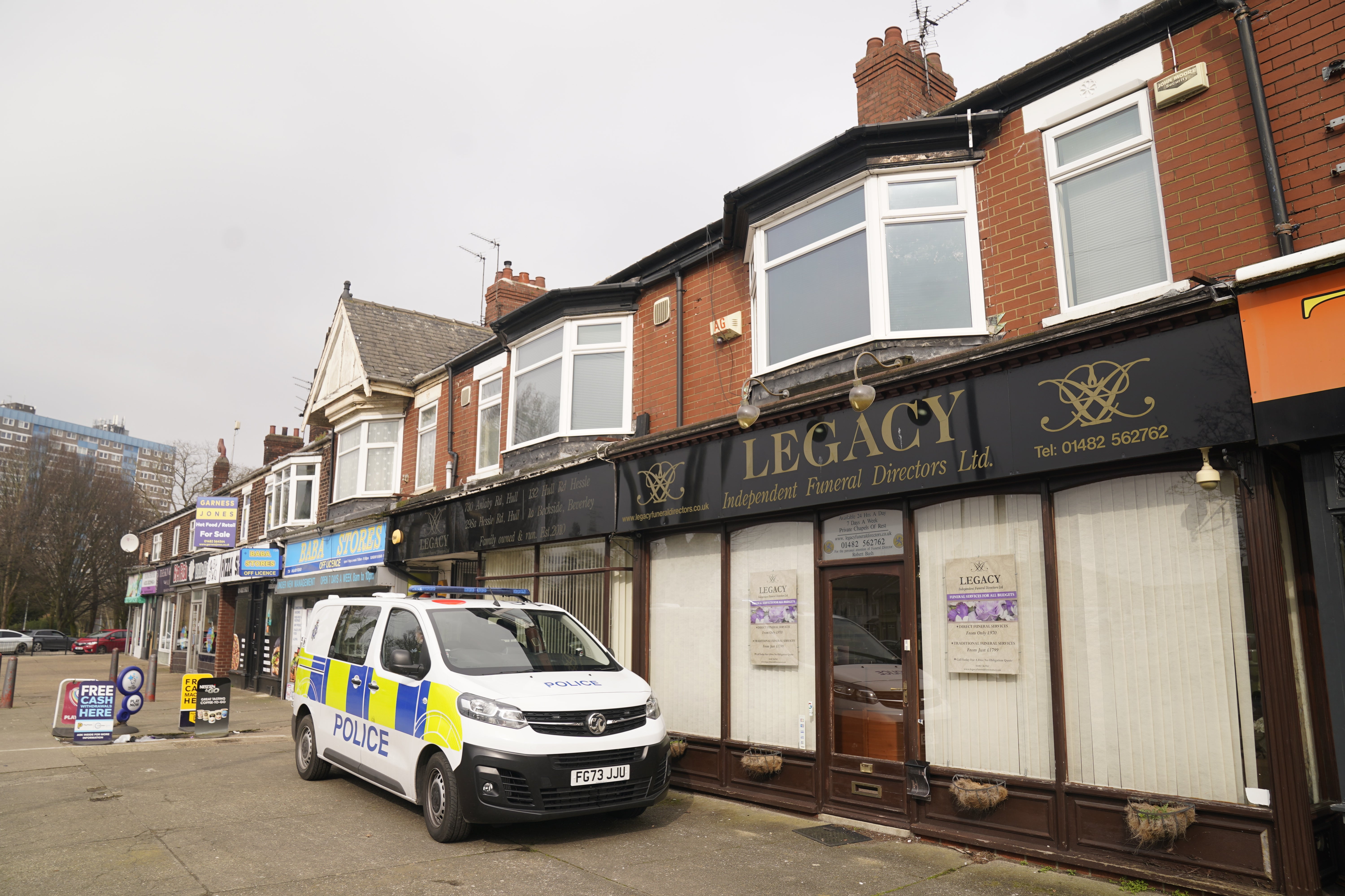 Police outside the Anlaby Road branch of Legacy Independent Funeral Directors in Hull (PA)