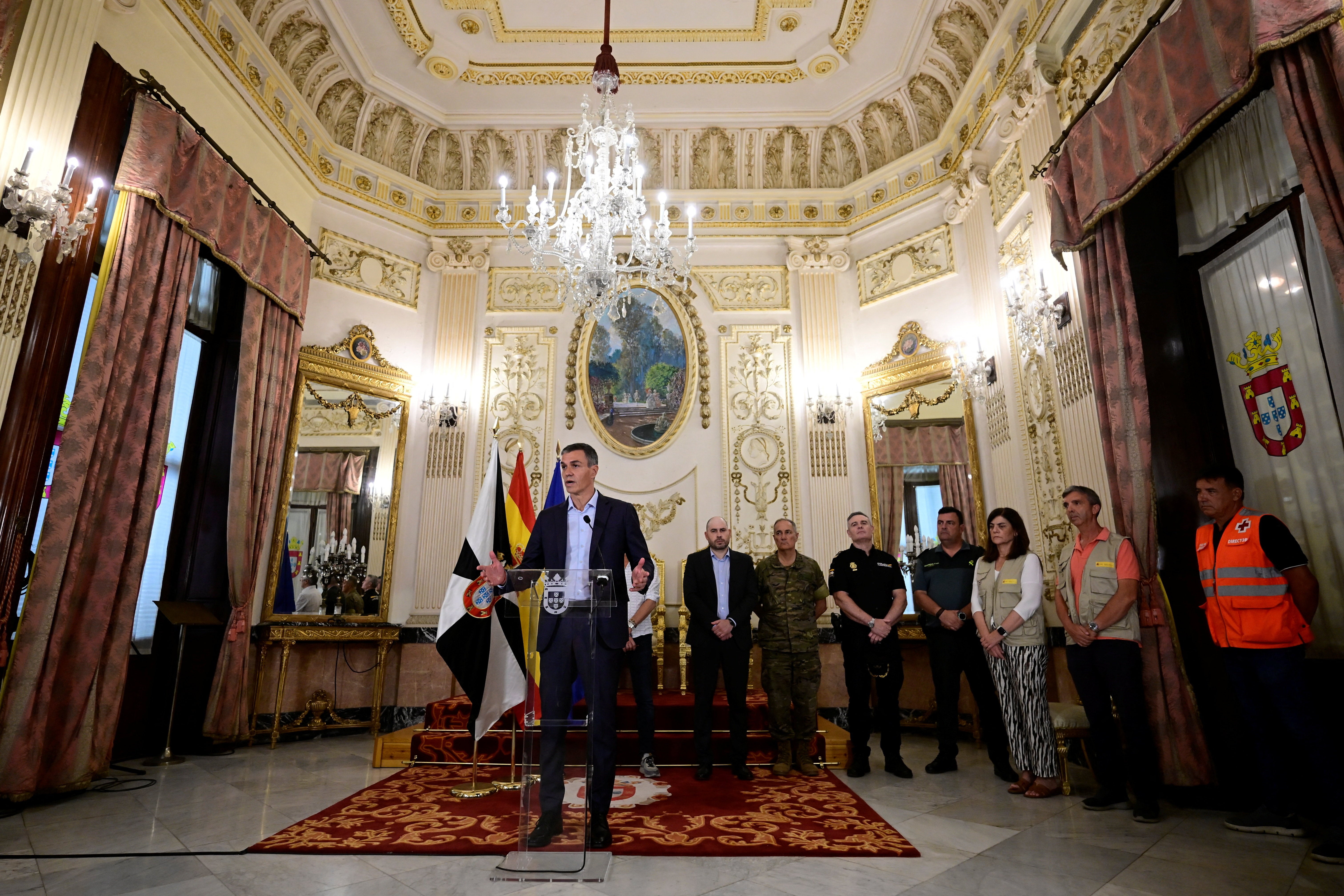 Spanish Prime Minister Pedro Sanchez makes declarations in Ceuta, Spain, amid mass crossings of migrants on foot and by sea from Morocco into Spanish territory, July 31, 2026. (REUTERS/Fabian Bimmer) (Reuters)