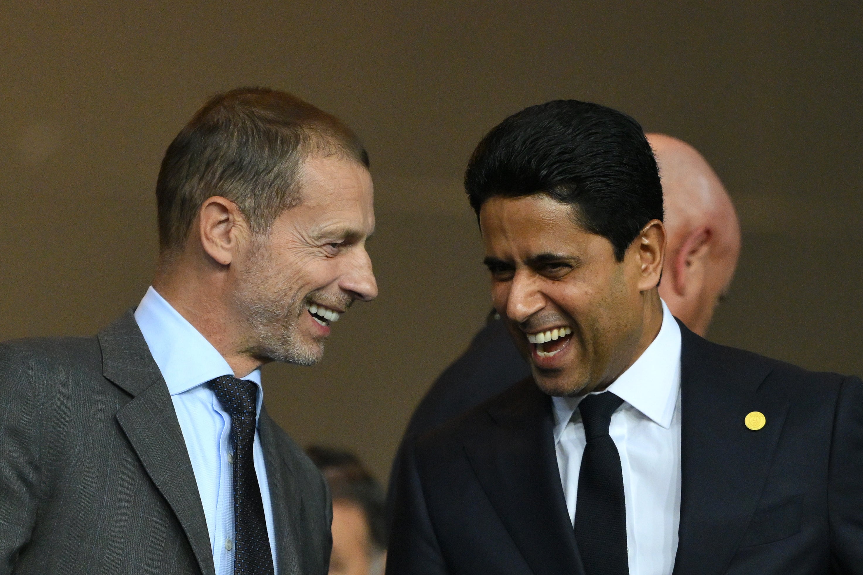 Aleksander Ceferin (left) and Nasser al-Khelaifi are possible challengers to Infantino (Getty)