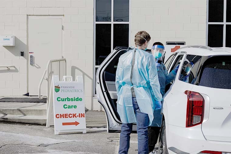 Medical workers assess a patient with symptoms of the measles in a parking lot in Spartanburg, South Carolina, in January. Spartanburg was the site of one of the nation’s biggest outbreaks since last year (The Washington Post/Getty)