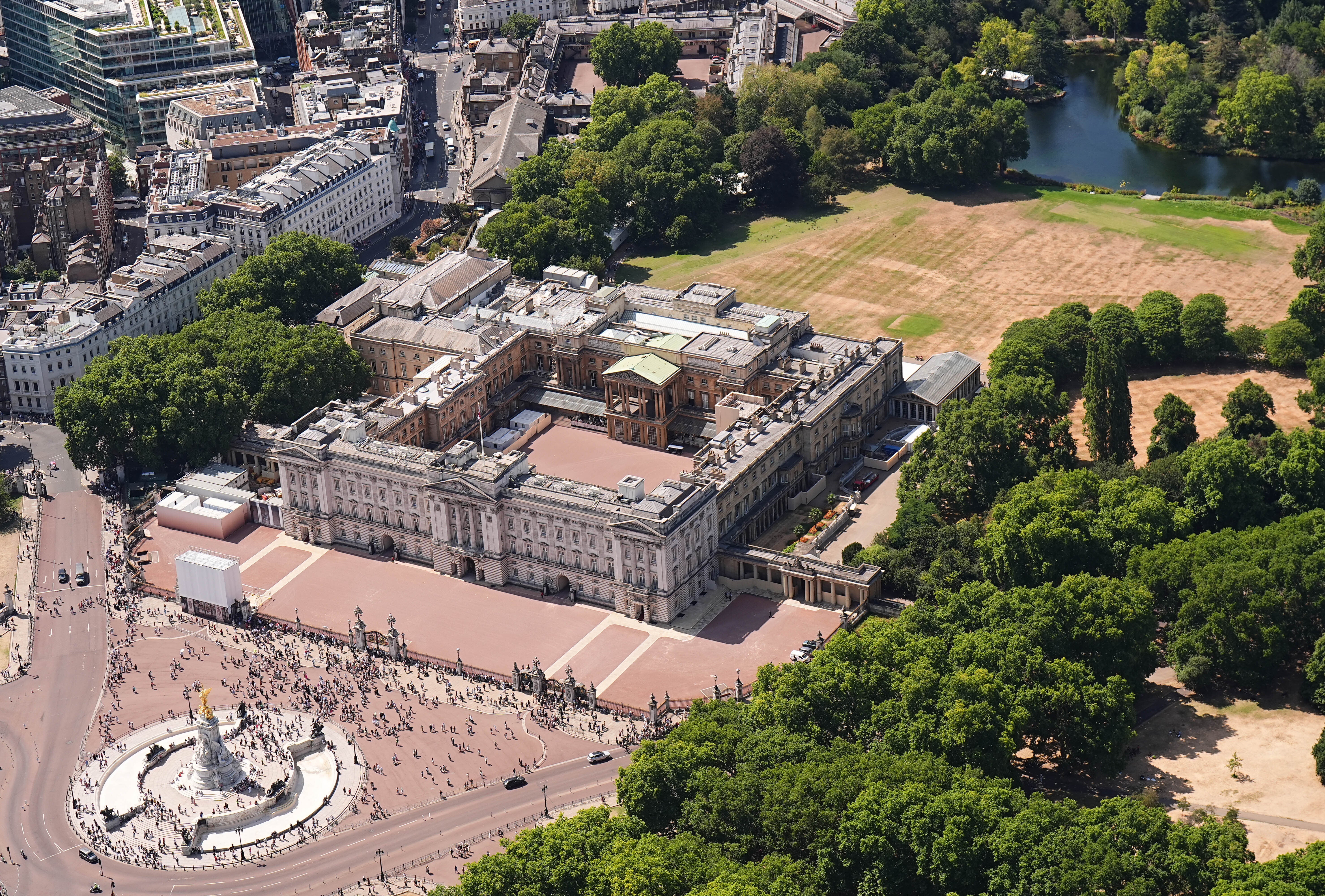 An aerial shot of Buckingham Palace gardens (Aaron Chown/PA) (PA Wire)