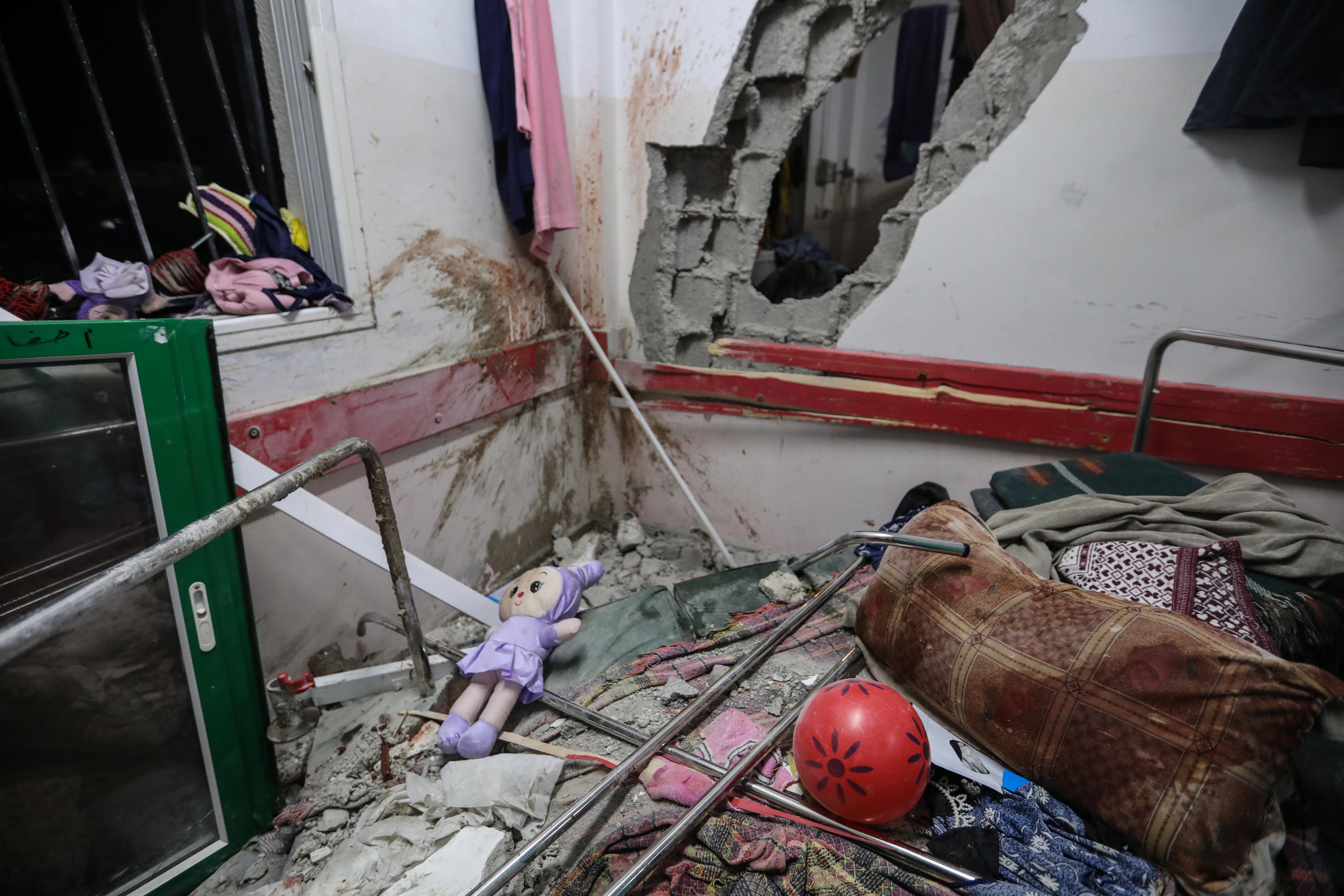 Damage caused by an artillery shell that hit the maternity hospital inside the Nasser Medical Complex in Gaza