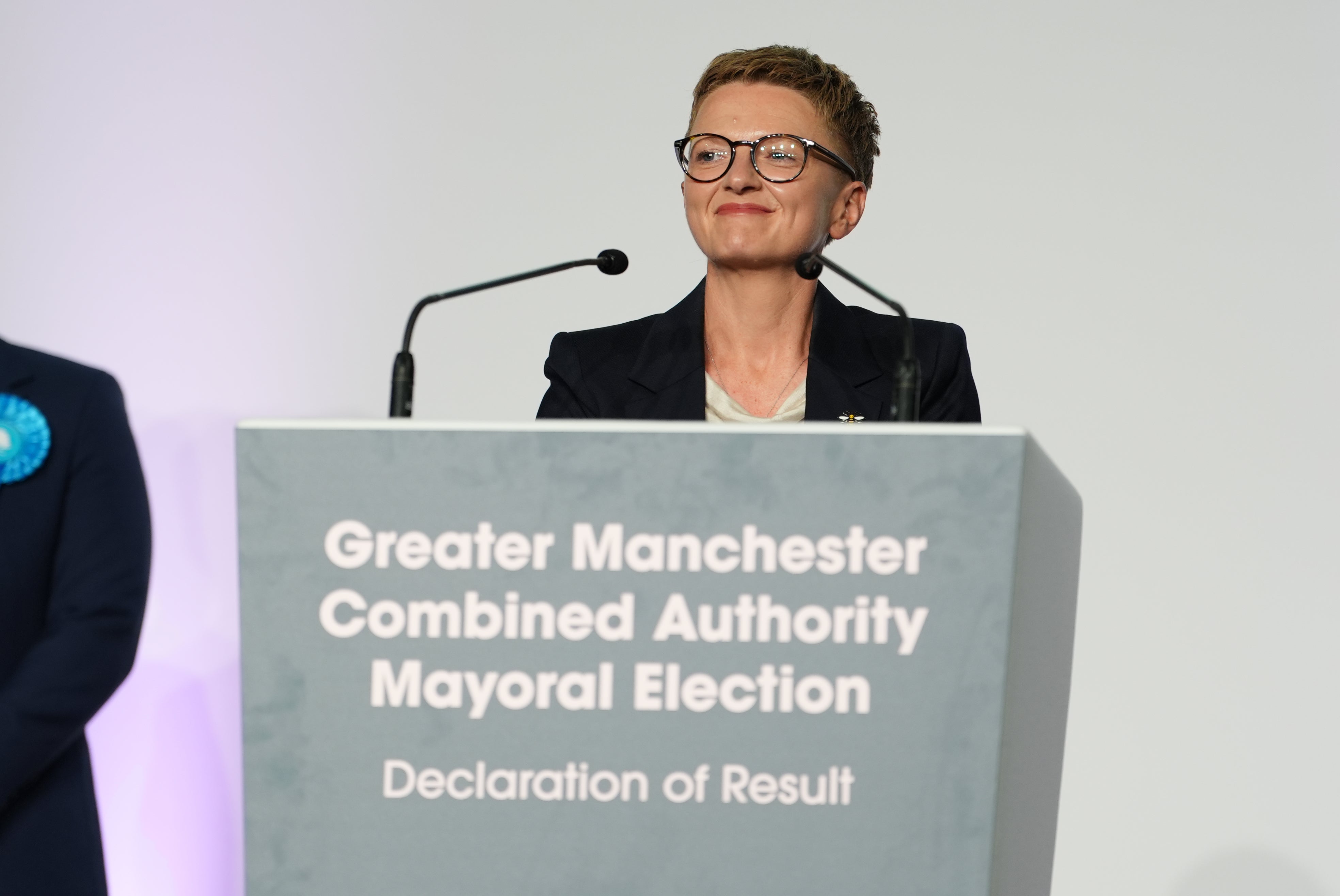 Labour Party candidate Bev Craig smiles after she was declared winner of the Greater Manchester mayoral by-election at the Co-Op Live Arena in Manchester
