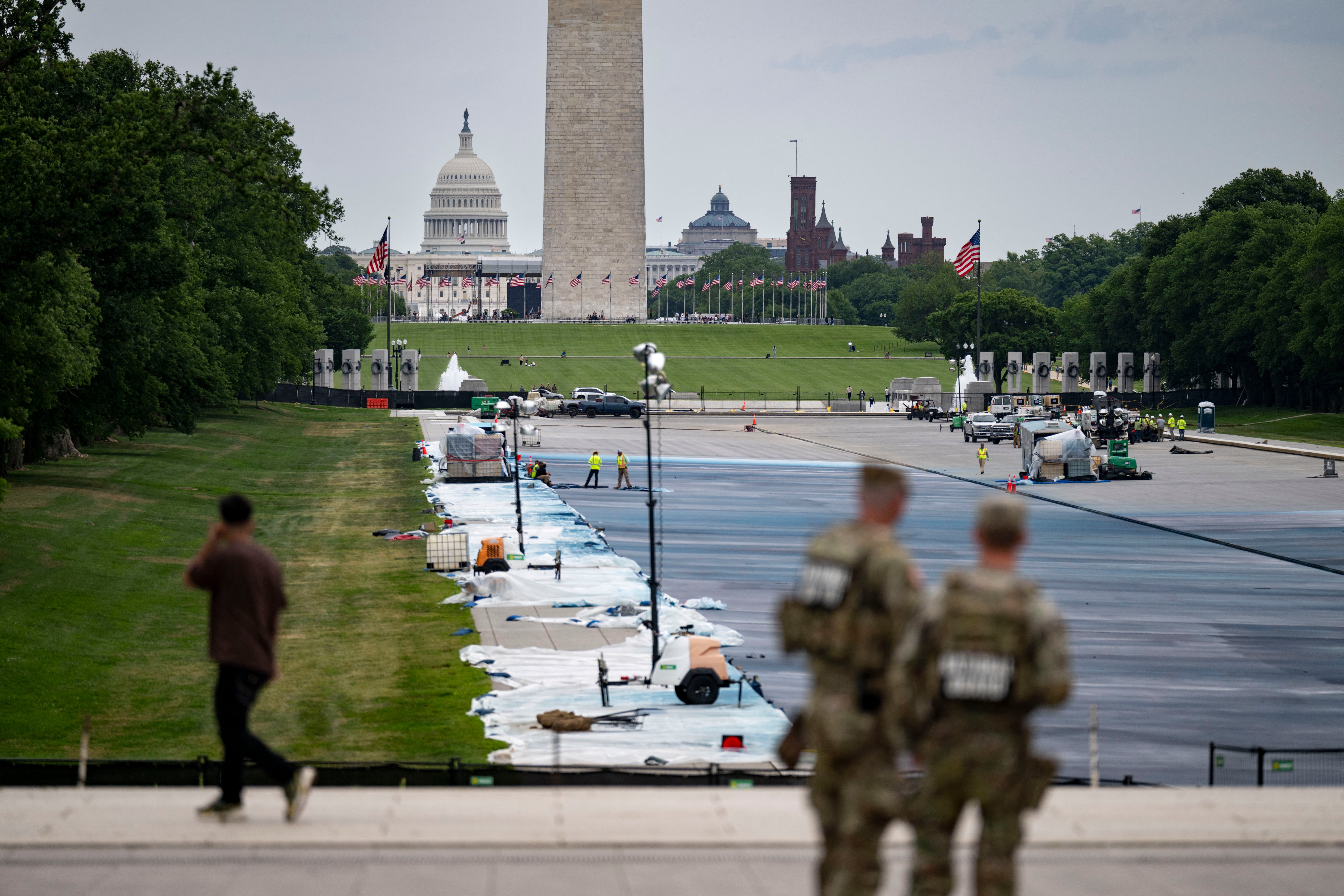 The pool has seen enhanced security brought in since Trump insisted that politically-motivated vandals were responsible for the problems that have beset it (AFP/Getty)