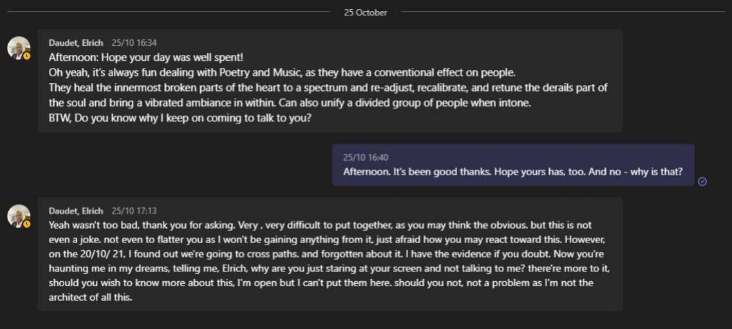 One of the exchanges between Elrich Daudet and his colleague at Computacenter