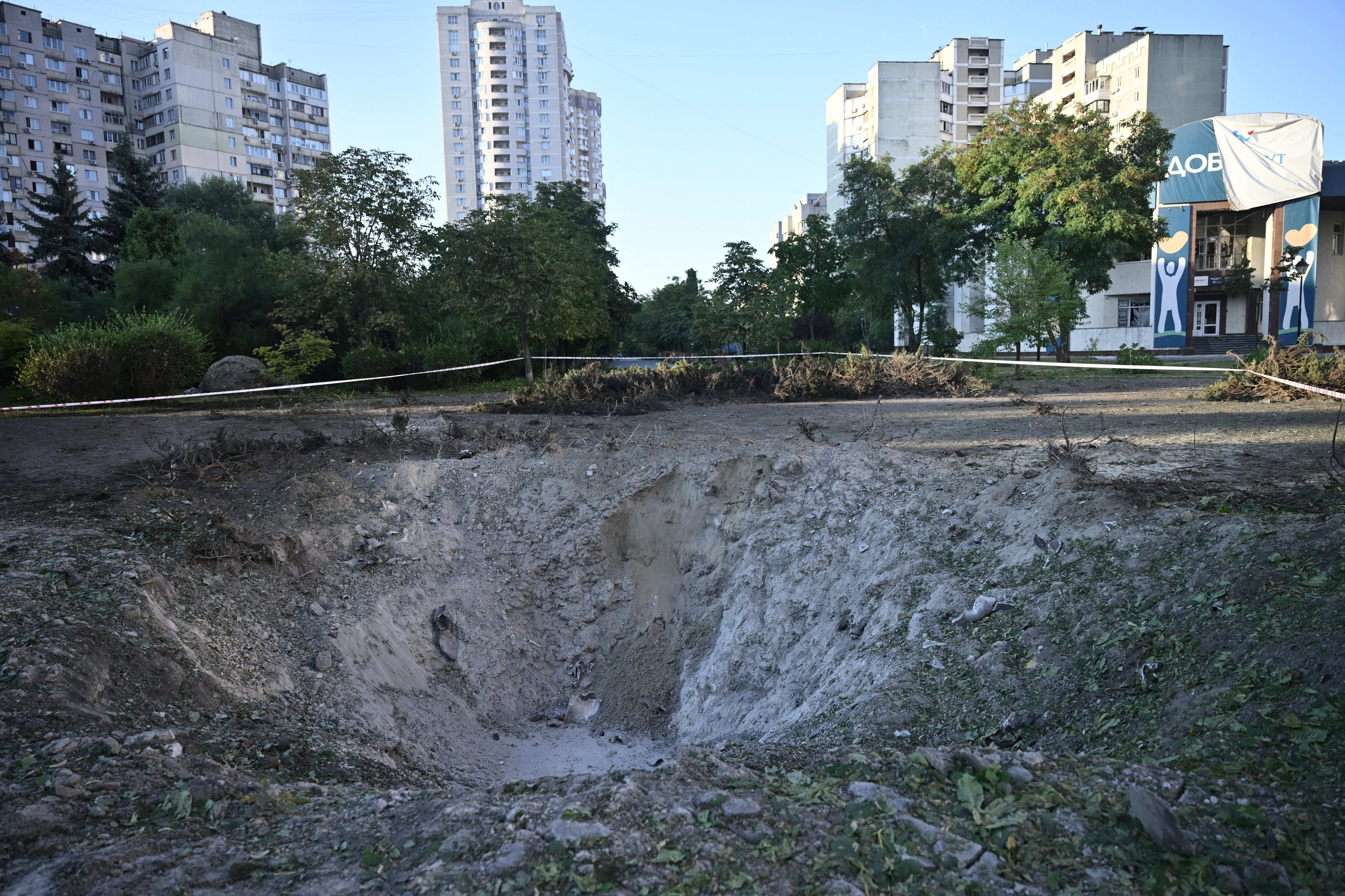 The photograph shows a crater from Russian ballistic missile near children's clinic following massive Russian ballistic missile strikes in the Ukrainian capital of Kyiv (AFP/Getty)