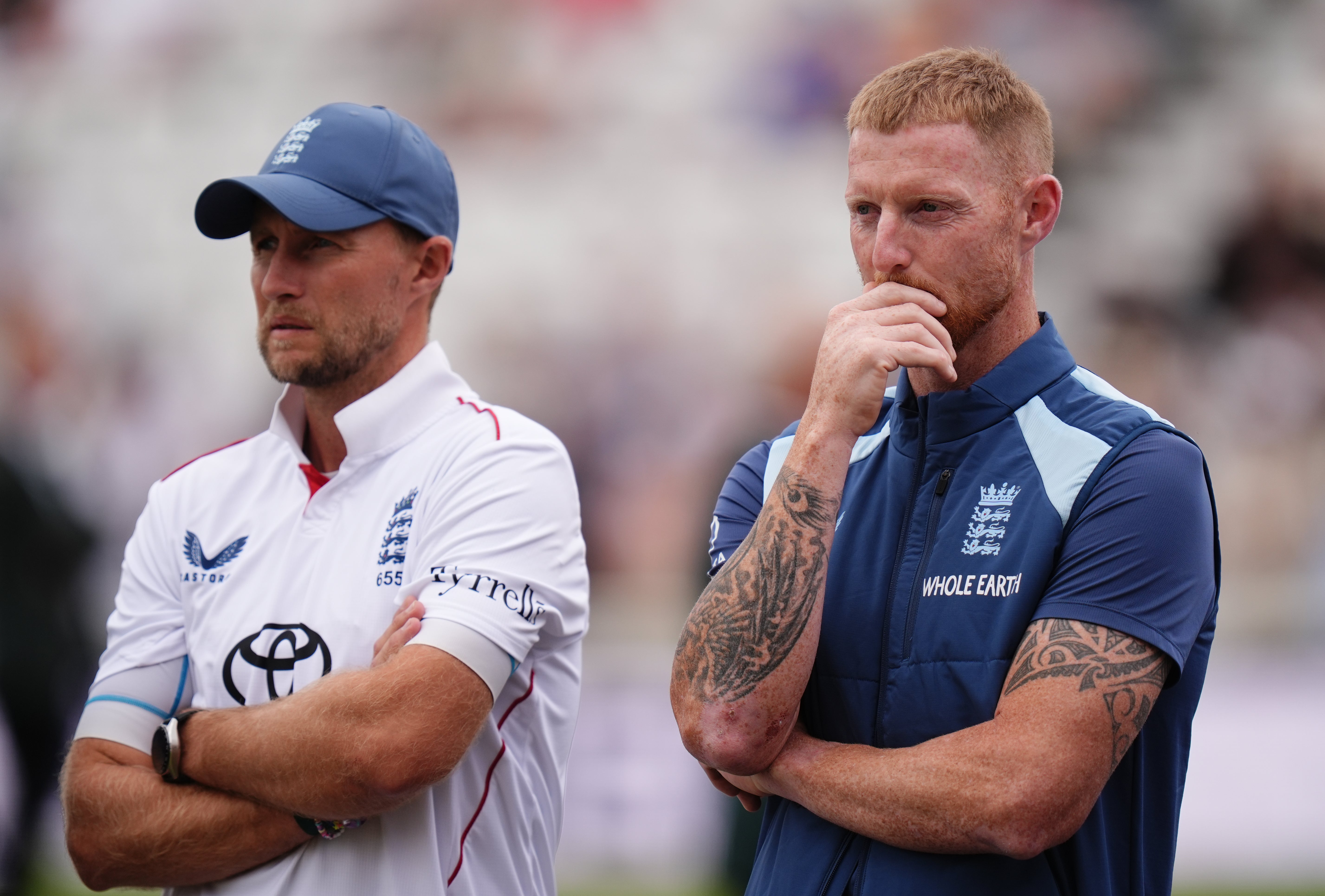 Joe Root (left) pictured with Ben Stokes (right) after the Test series defeat against New Zealand (Jacob King/PA).