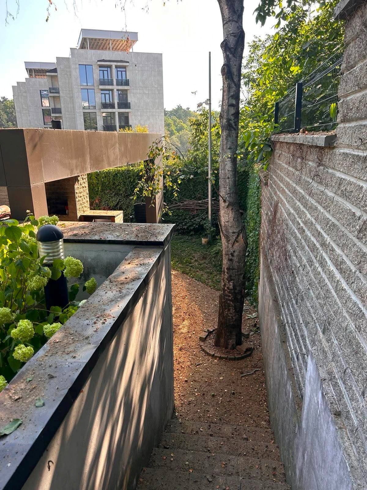The inside yard of a damaged building that houses the Embassy of the Republic of Lithuania in Ukraine, after a Russian missile strike
