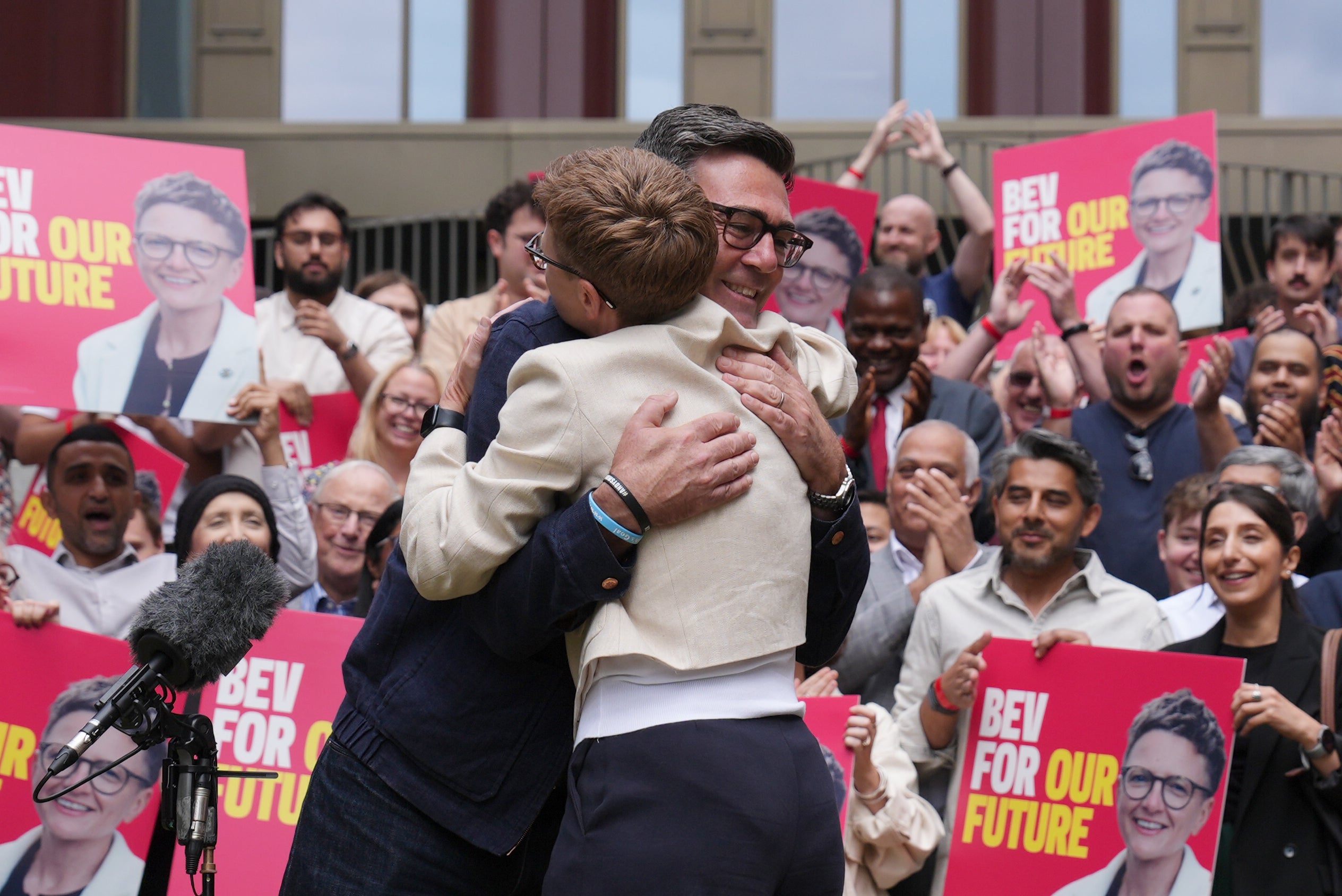 Andy Burnham congratulates Bev Craig after her win in the Greater Manchester mayoral by-election