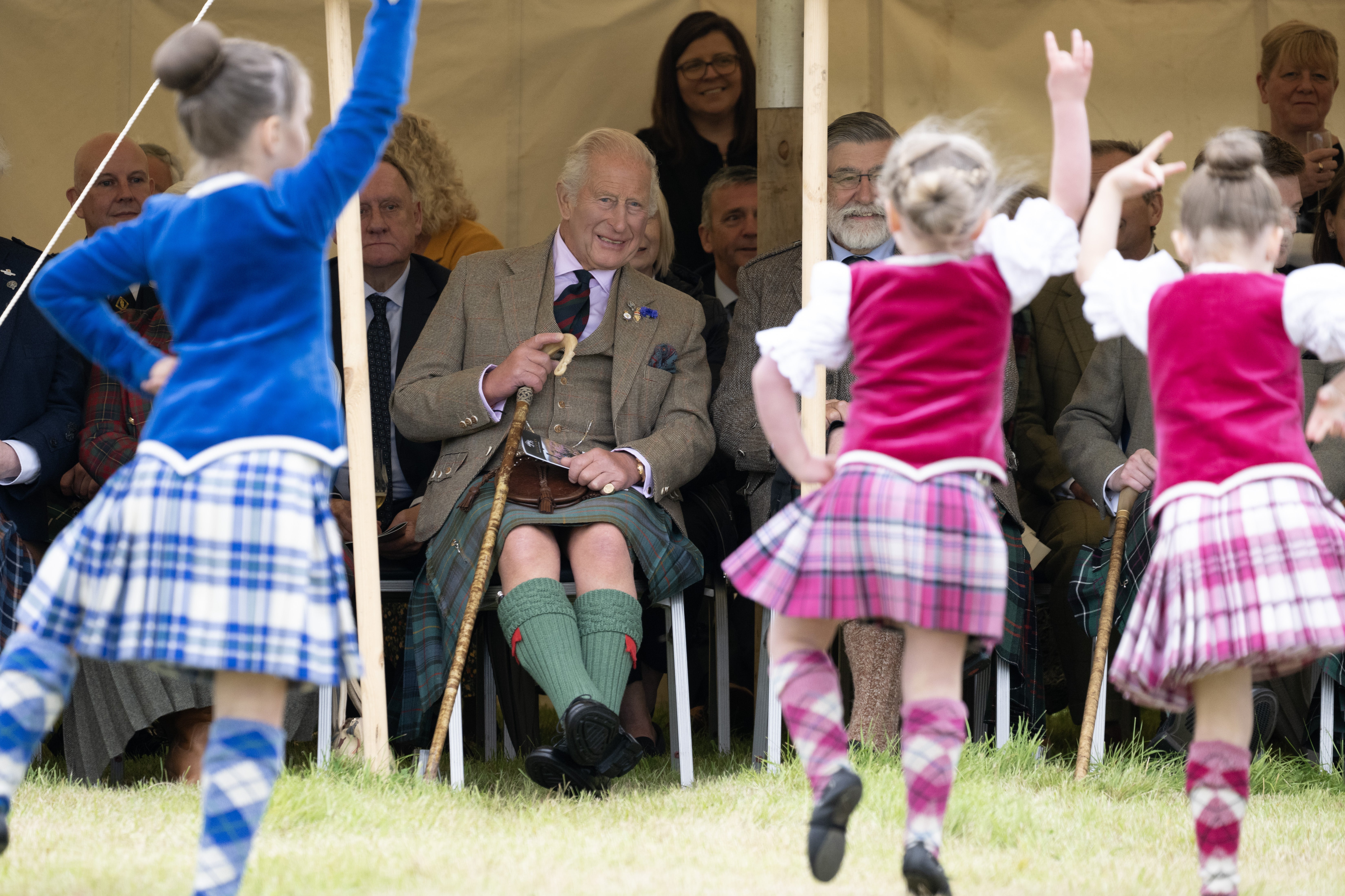 Charles watches dancers at the Mey Highland Games (Lesley Martin/PA) (PA Wire)