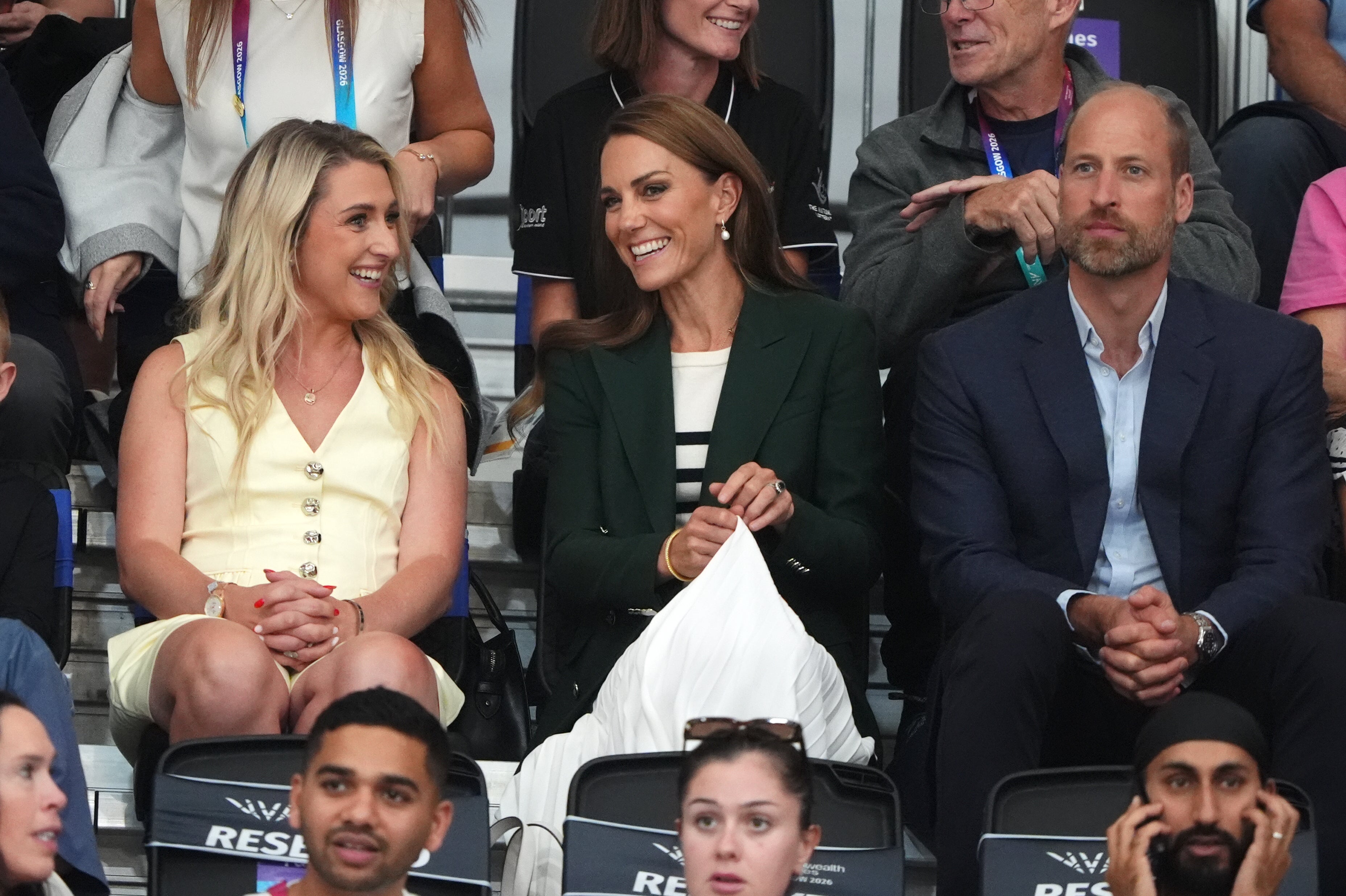 William and Kate talking to Laura Kenny at the Commonwealth Games in Glasgow (Andrew Milligan/PA) (PA Wire)