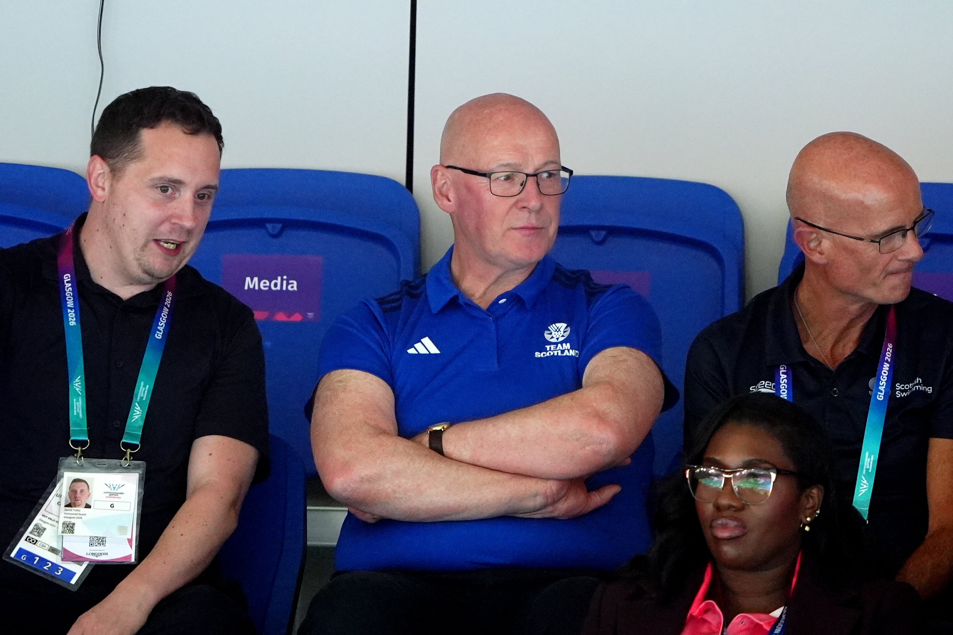 First Minister of Scotland John Swinney watches the swimming (PA) (PA Wire)