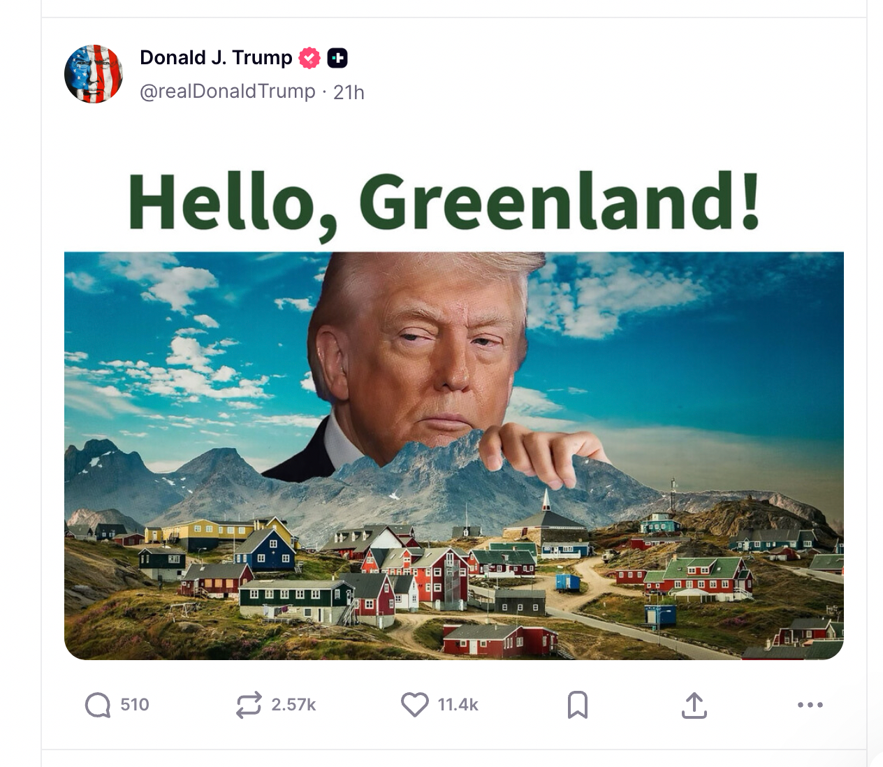 Trump posted an image of himself peering over Greenland
