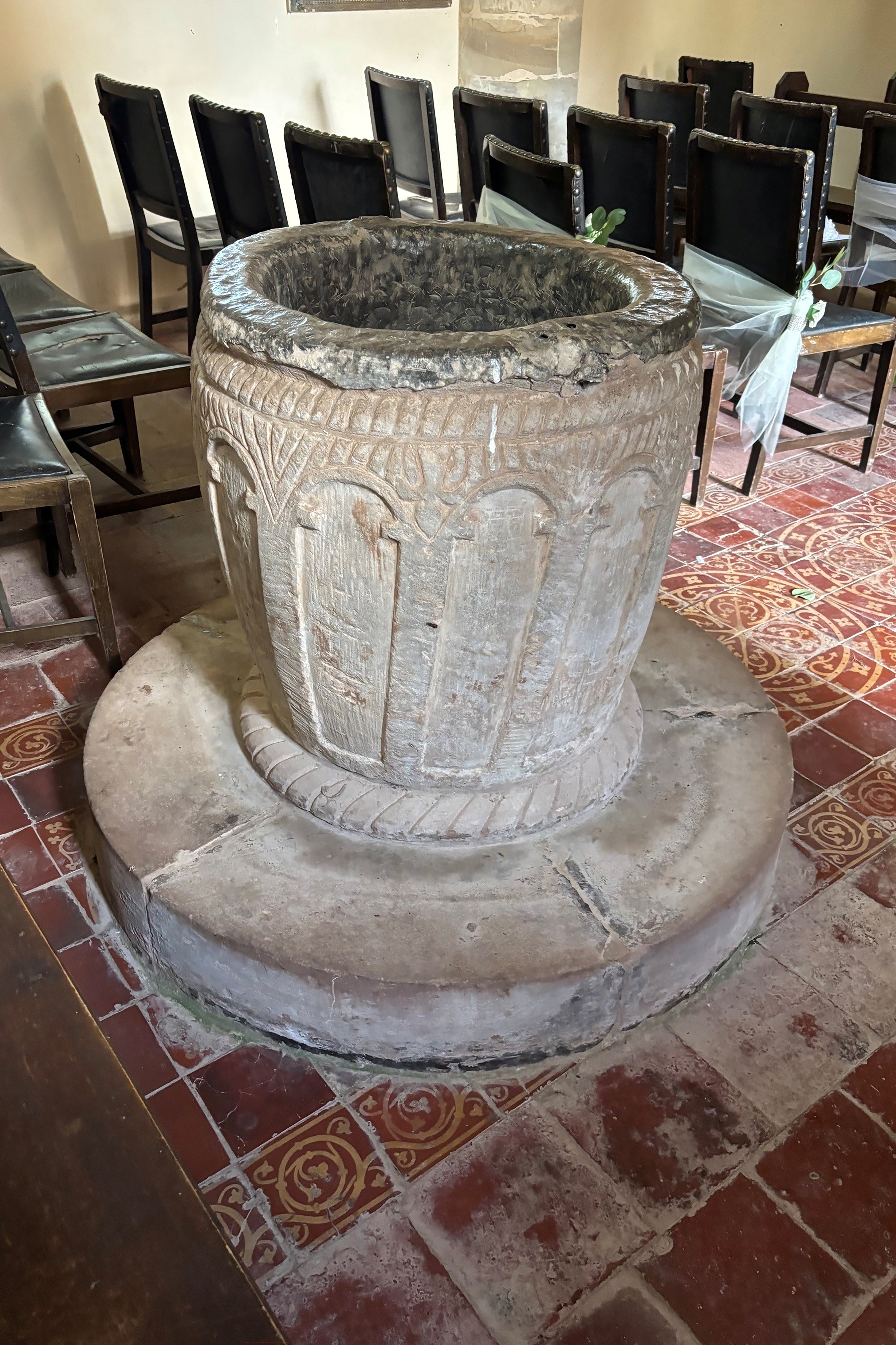 The font travelled from Shropshire to Scotland while the King was at school there in the 1960s