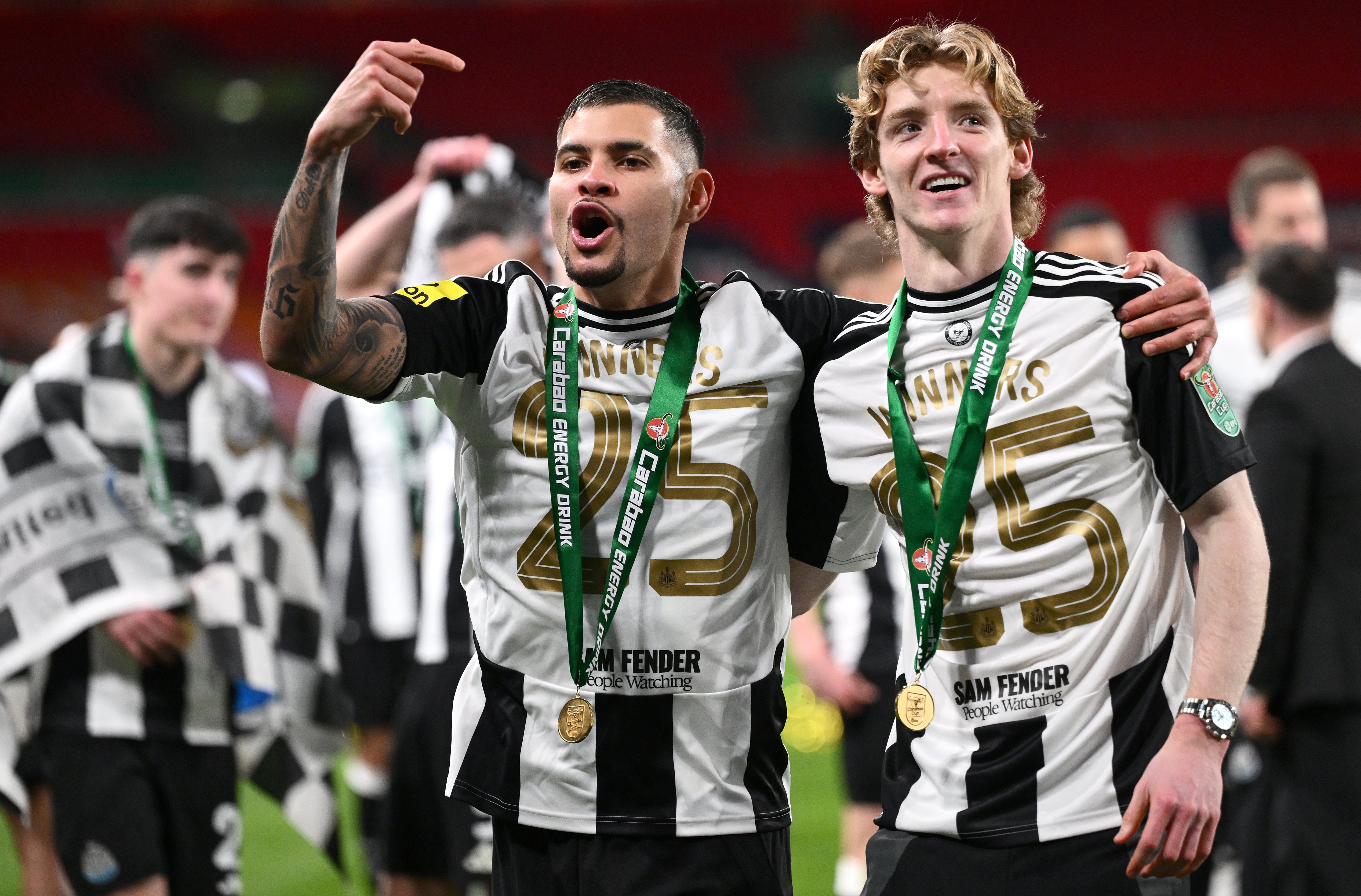 Bruno Guimaraes (left) looks set to follow Anthony Gordon out of Newcastle