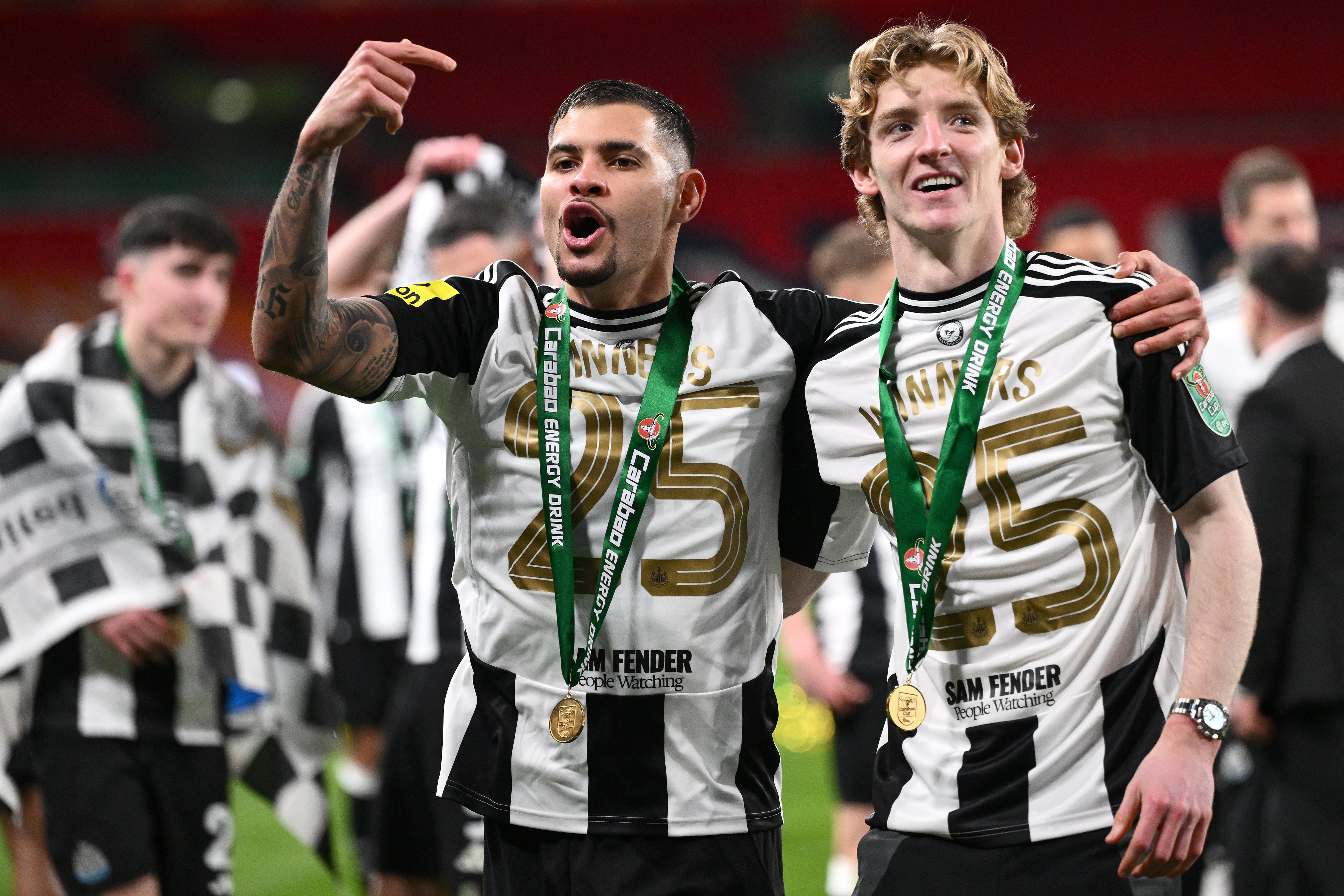 Bruno Guimaraes (left) looks set to follow Anthony Gordon out of Newcastle (Getty)