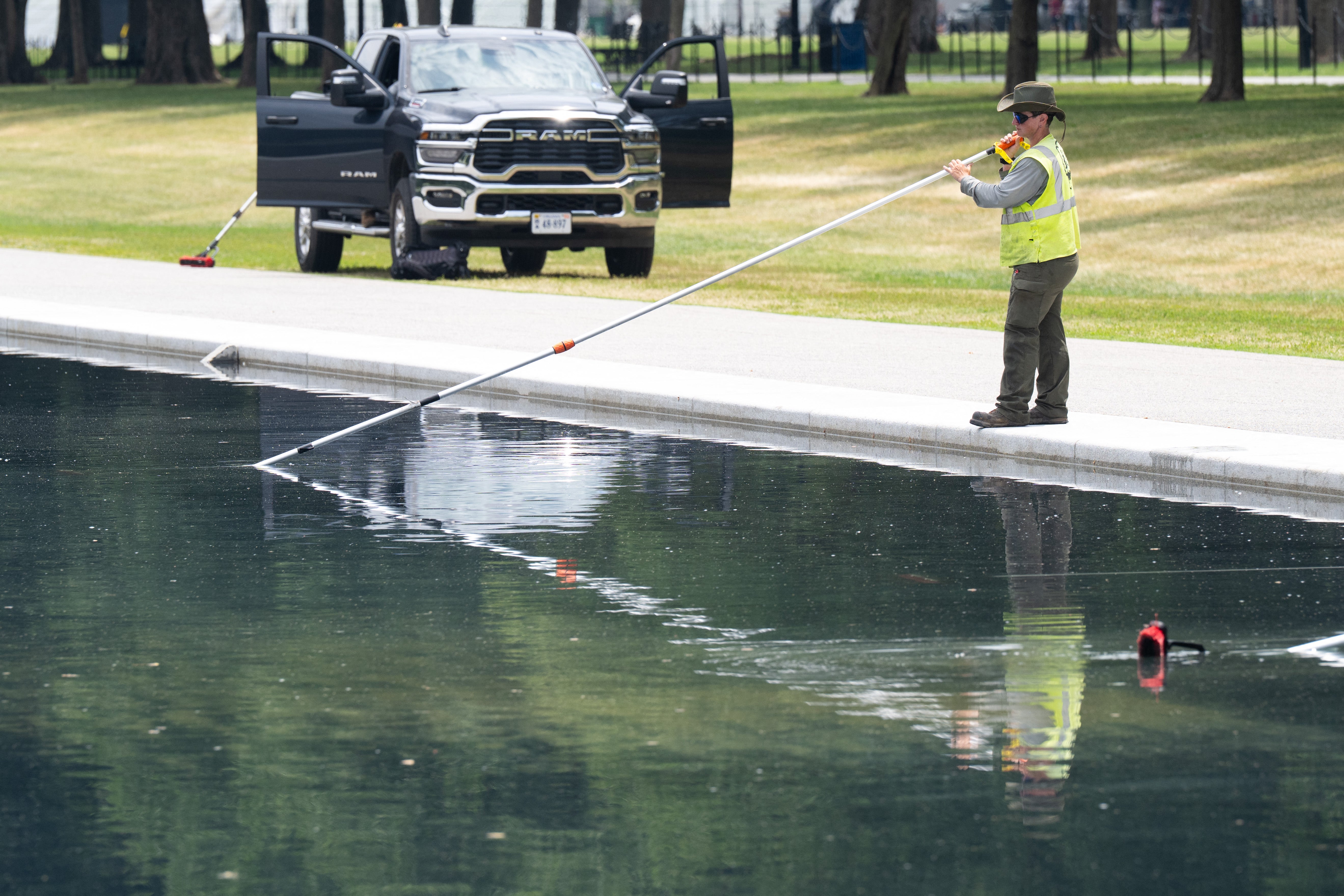 President Trump has continued to insist that vandals are responsible for damaging the Lincoln Memorial Reflecting Pool, despite a recent court filing indicating it was the result of poor installation