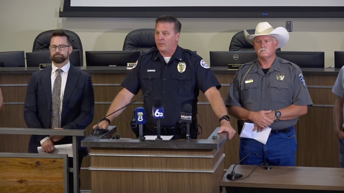 Police Chief Matthew Hicks (center) said during a press conference on Sunday that the shooter was identified as 24-year-old Chad Williams, who died of a self-inflicted gunshot wound