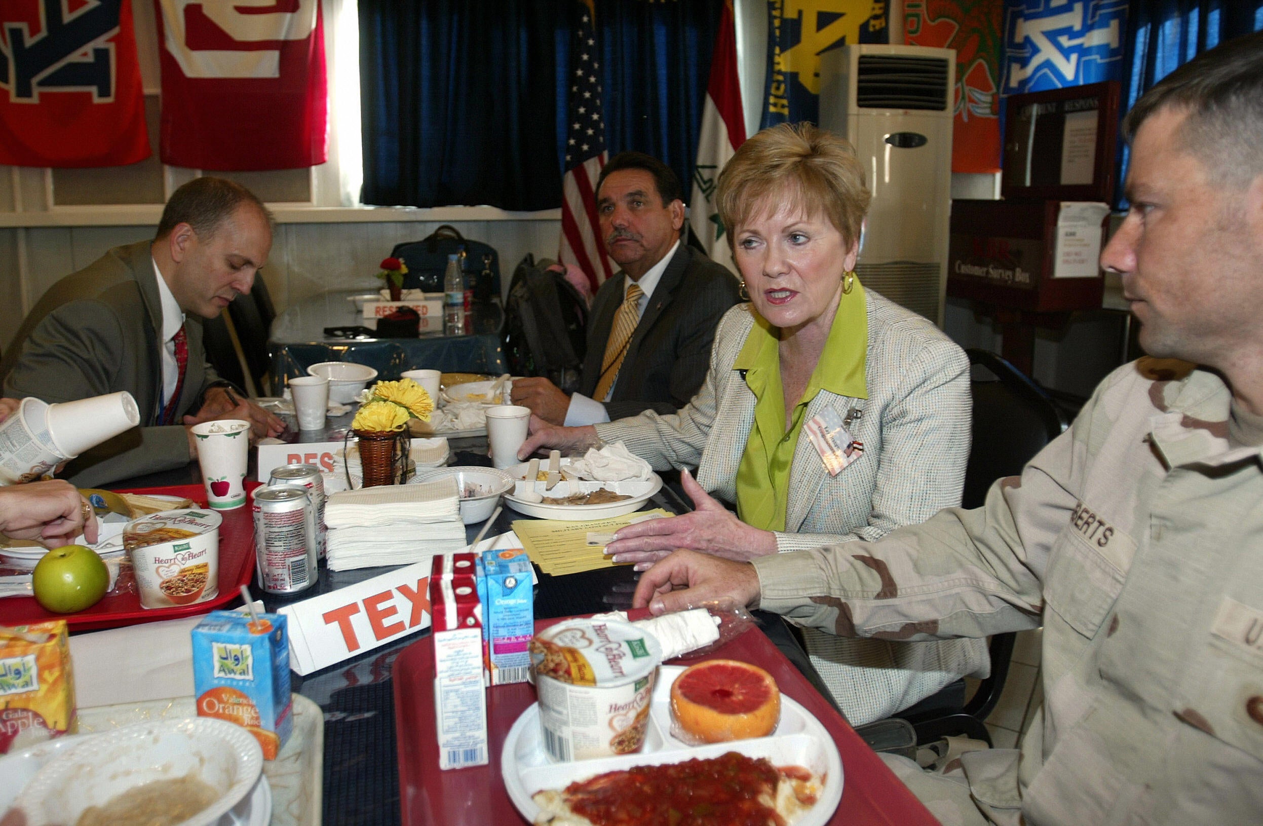 Granger has breakfast with U.S. troops during a visit to the U.S. embassy in the heavily fortified Green Zone in Baghdad in 2006