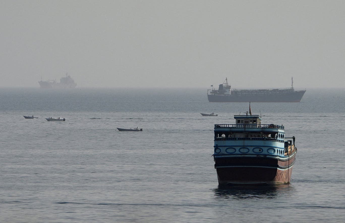 Vessels in the Strait of Hormuz, as seen from Musandam, Oman, on Monday