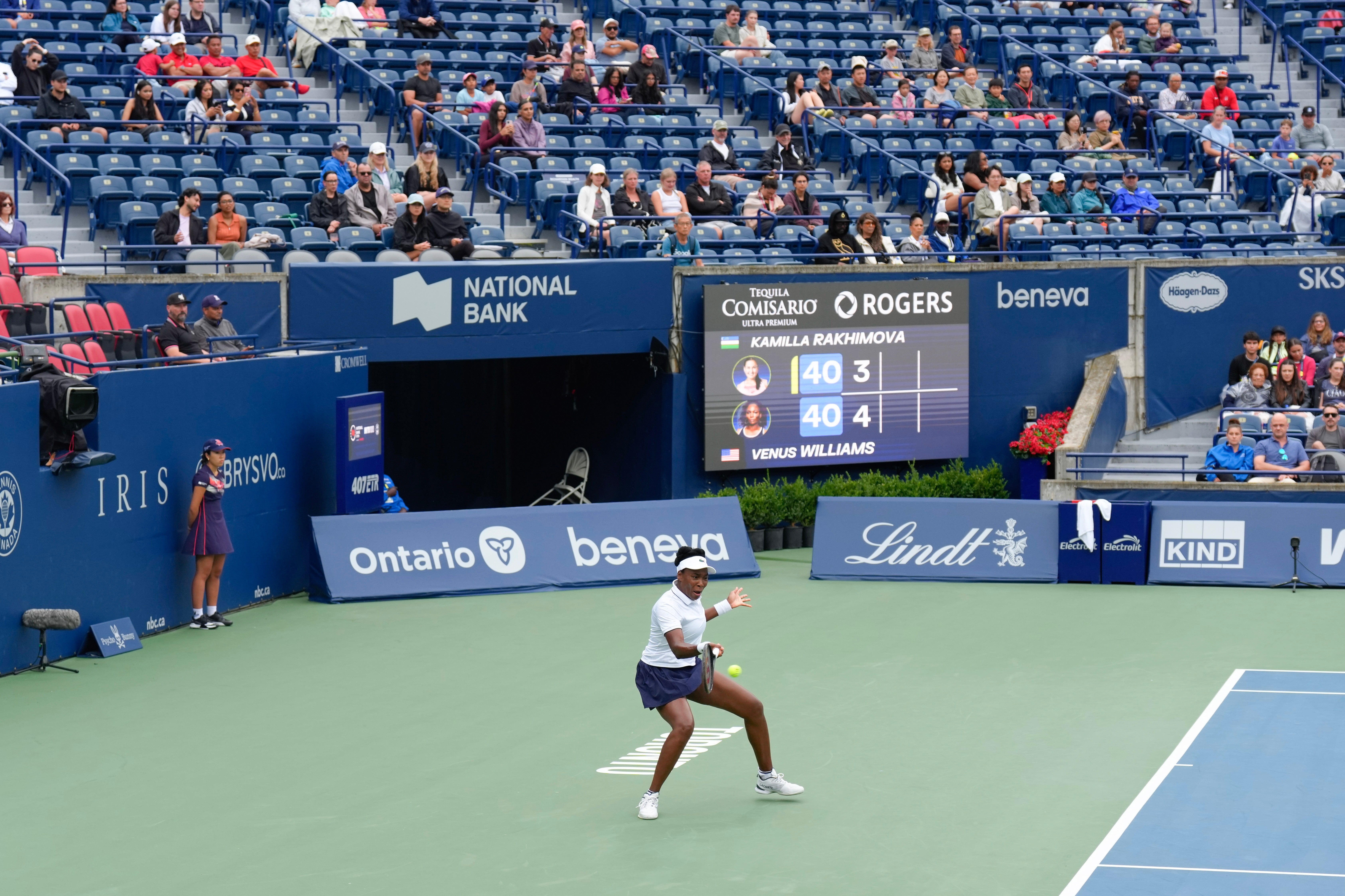 Venus Williams in action in Toronto (Chris Young/The Canadian Press via AP)
