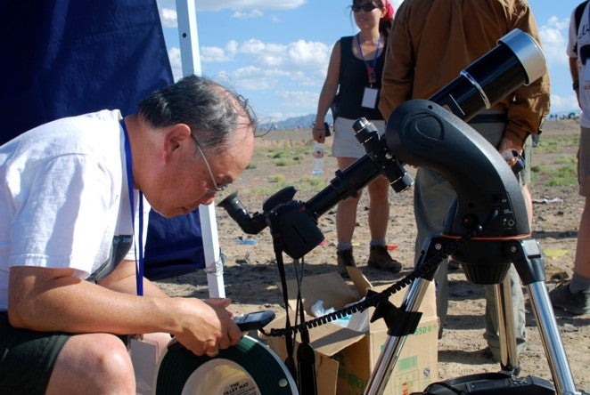 Ralph Chou, veteran eclipse hunter, preparing for the ‘shot’ in western China in 2008