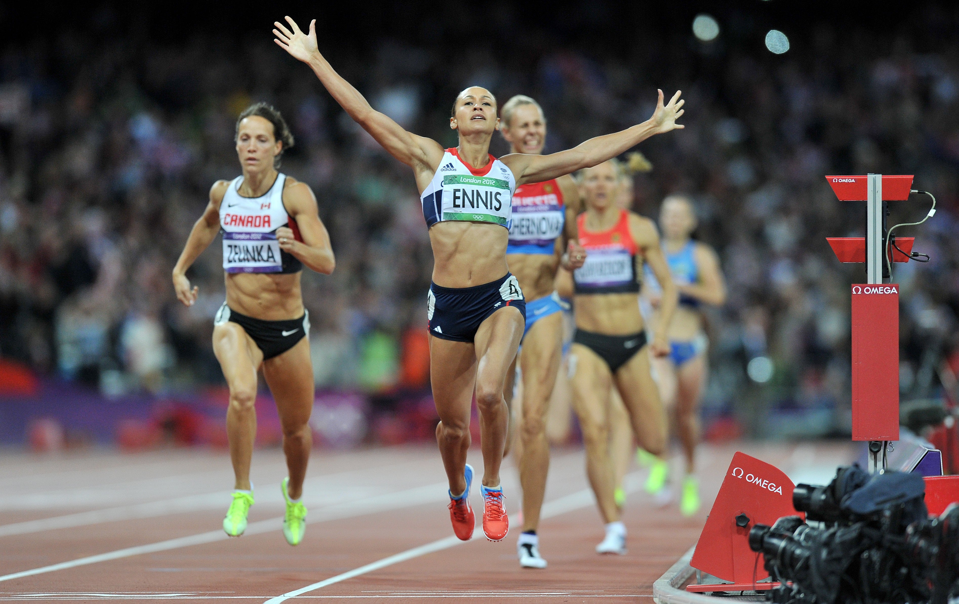 Jessica Ennis celebrates winning heptathlon gold on ‘Super Saturday’ (Martin Rickett/PA)