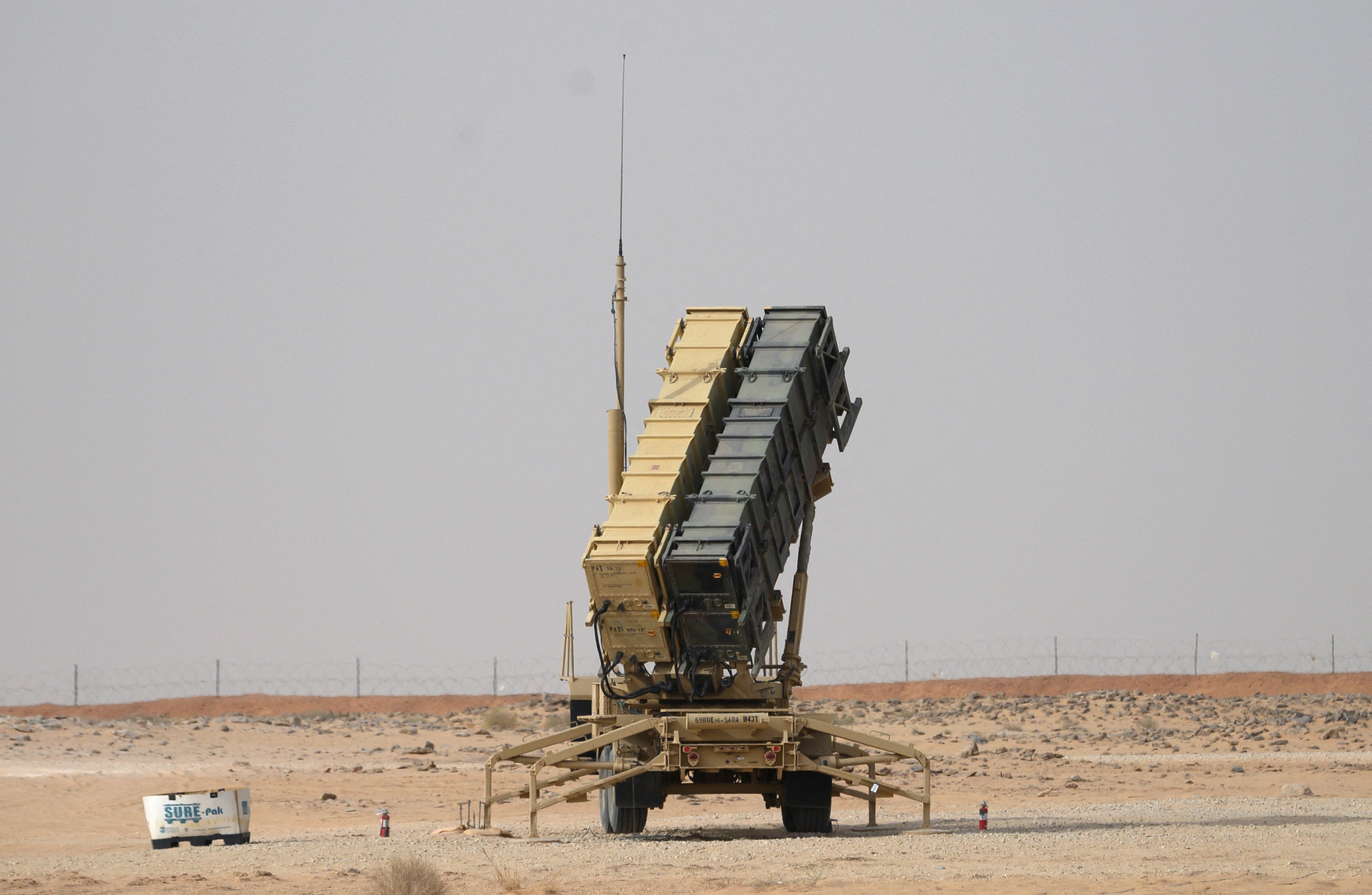 A Patriot missile battery is seen near Prince Sultan air base at al-Kharj on February 20, 2020