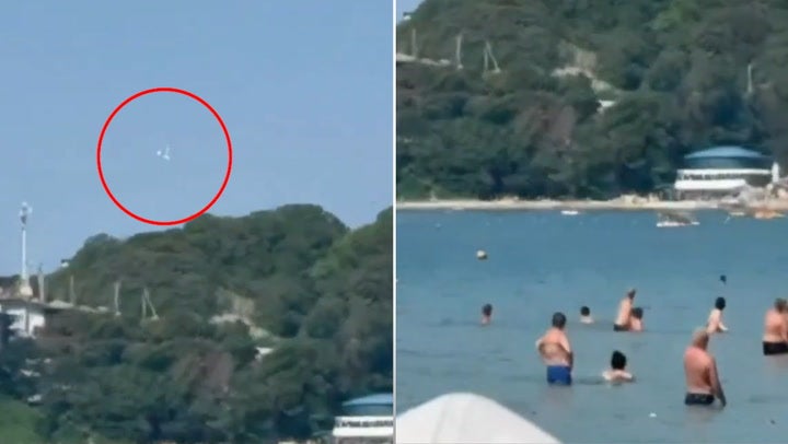 Moment drone explodes at busy Russian beach resort near Putin’s Black Sea palace