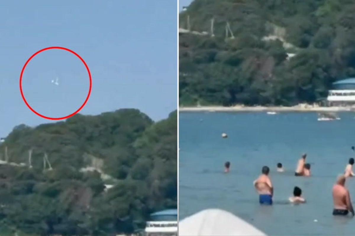 Moment drone explodes at busy Russian beach resort near Putin’s Black Sea palace