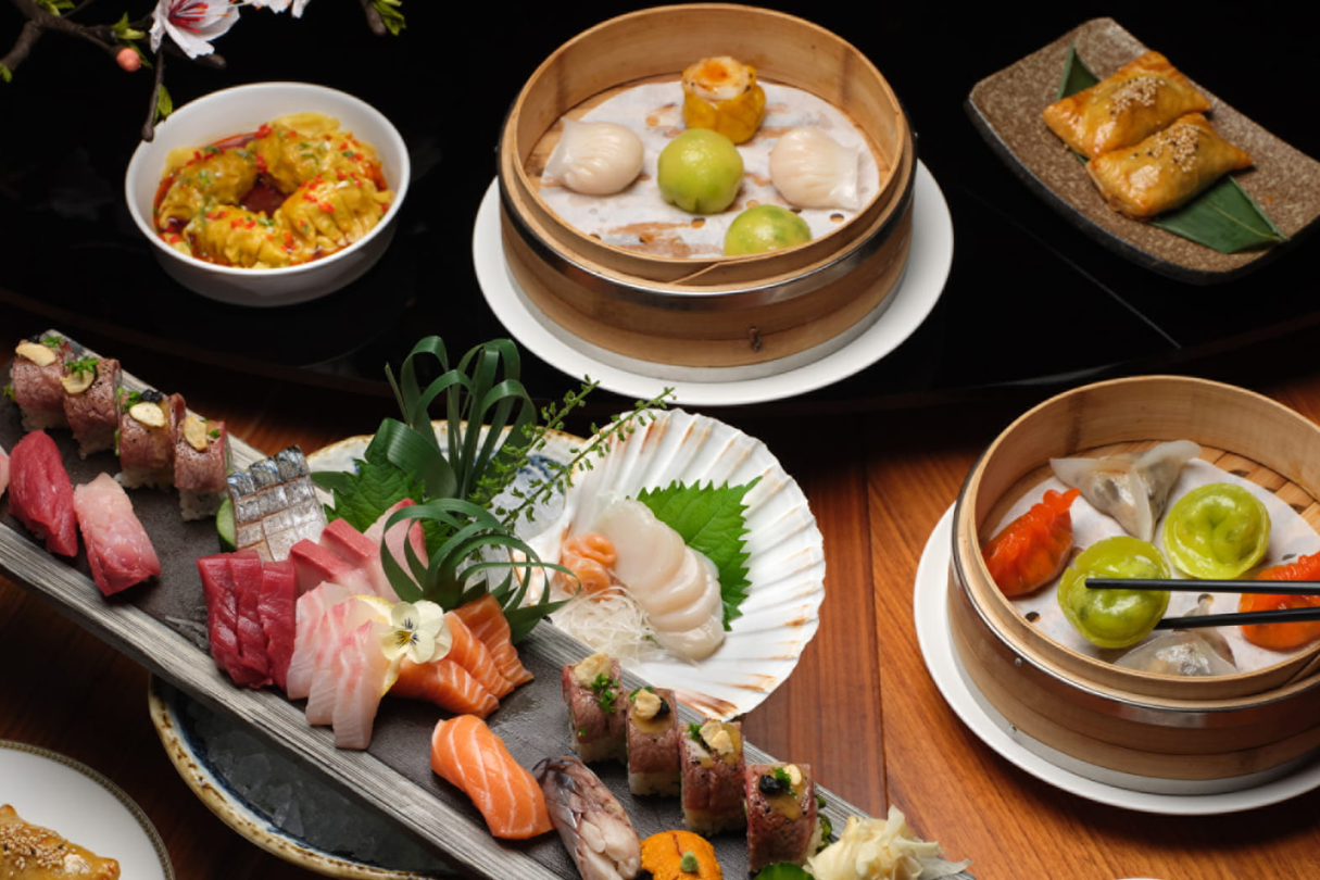 Sushi and dumplings at Mei Ume restaurant (Four Seasons)