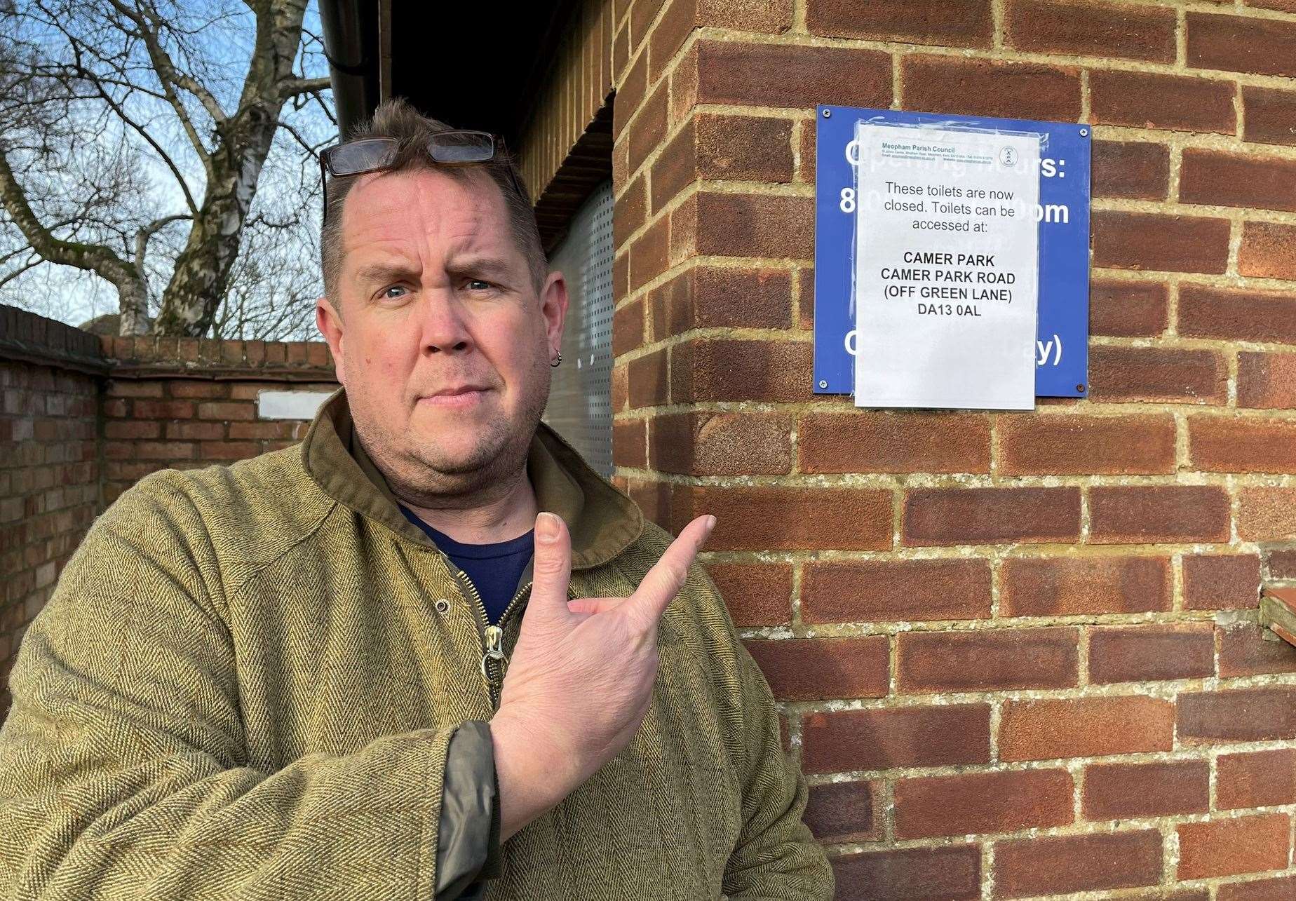 James Ferrin protested the closure of the Pitfield Green toilets