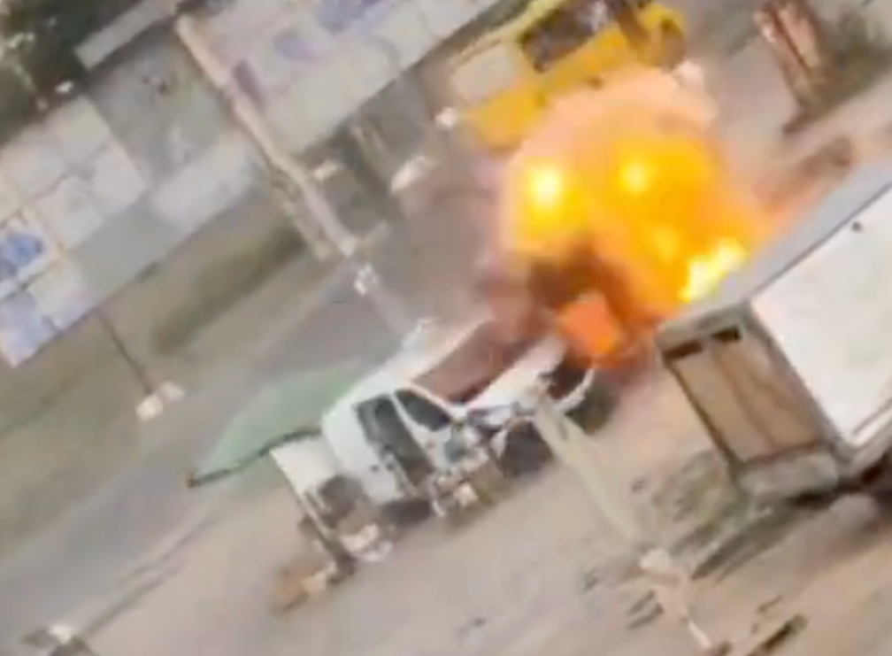 The man was left with blast injuries, shrapnel wounds and a concussion after the explosion, the aftermath of which is depicted here