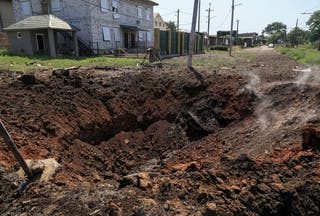 A crater at a site of a Russian missile strike in Odesa on Tuesday