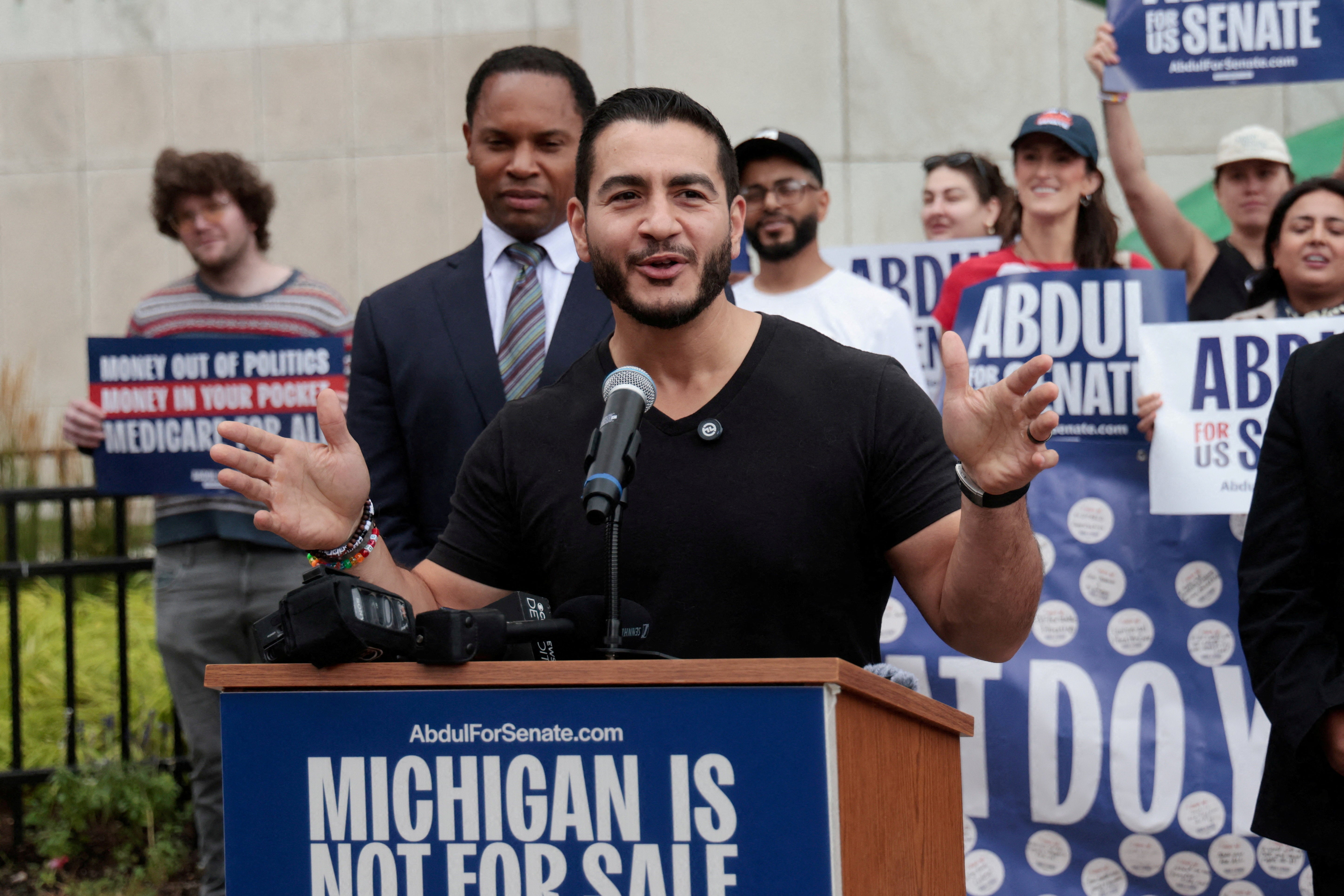 Democratic candidate for the Michigan Senate Abdul El-Sayed has received the support of leading progressives Alexandria Ocasio-Cortez and Bernie Sanders (Reuters)