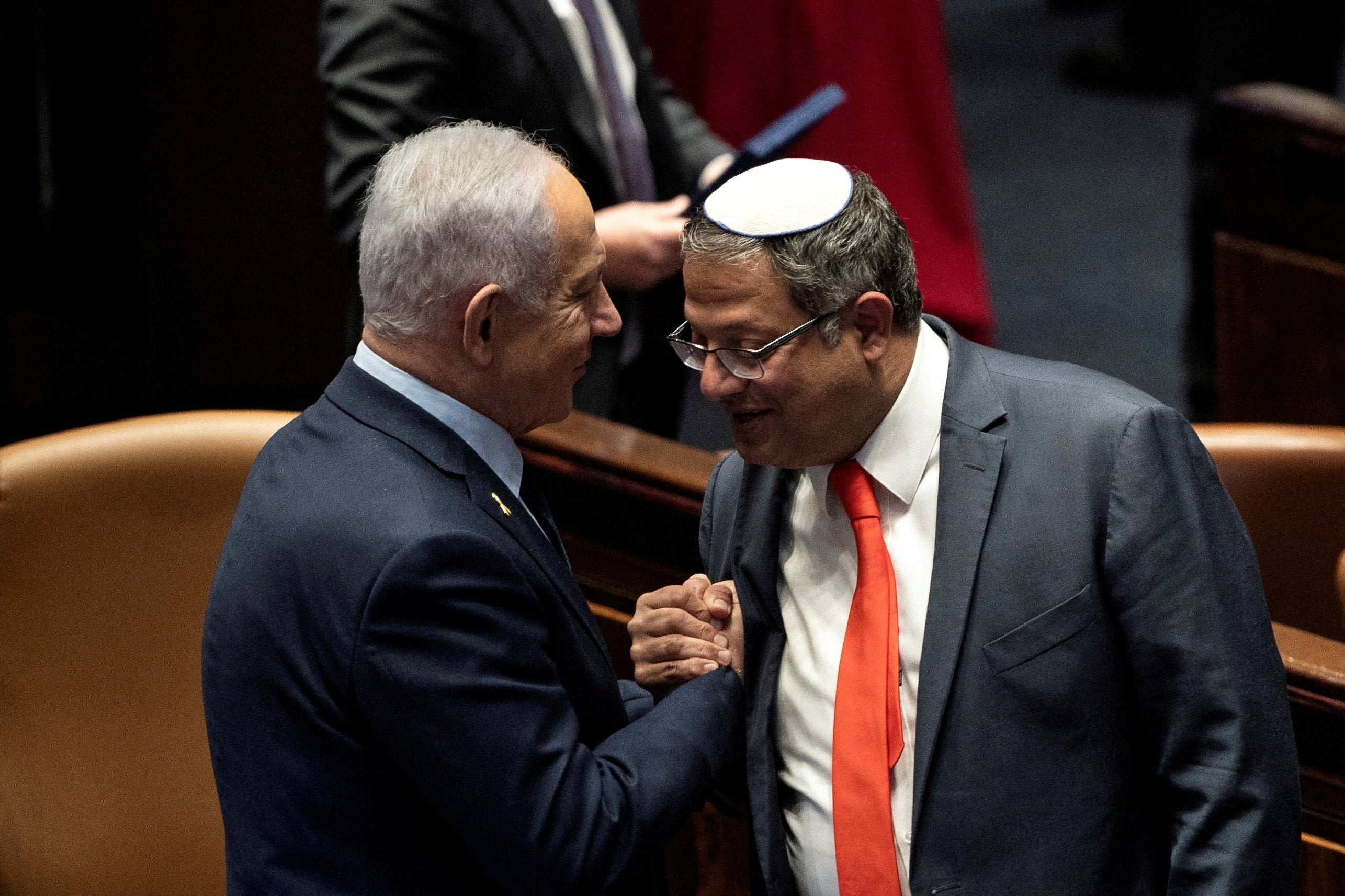 Israel prime minister Benjamin Netanyahu (L) and Itamar Ben Gvir (R) in 2025 (Reuters)