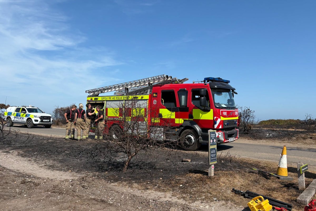 Firefighters forced to escort dog walkers away from wildfire scorched Dunwich Heath