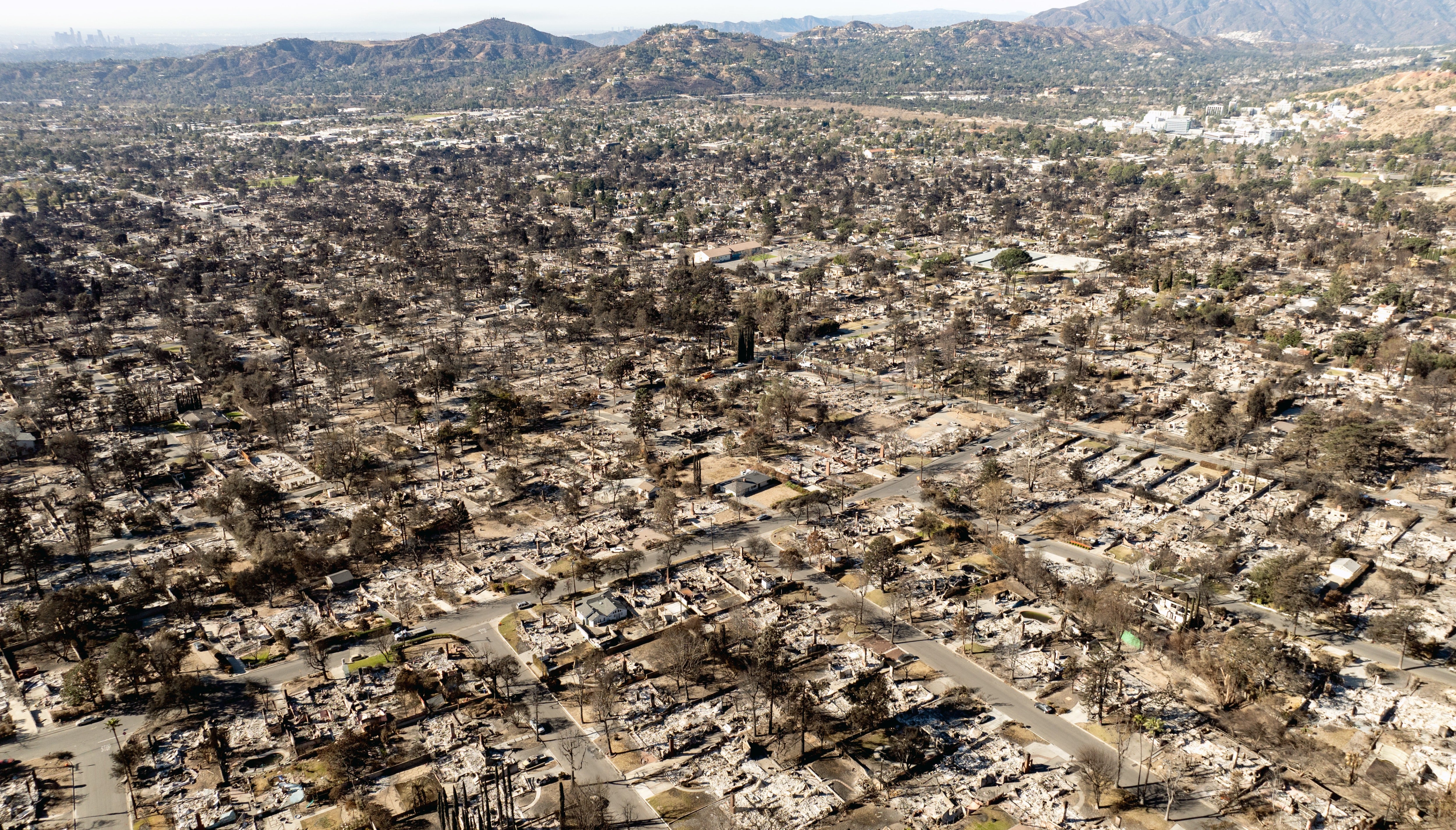 Thousands of burned properties are seen following the Eaton fire in the Altadena area of Los Angeles County, California on January 21, 2025