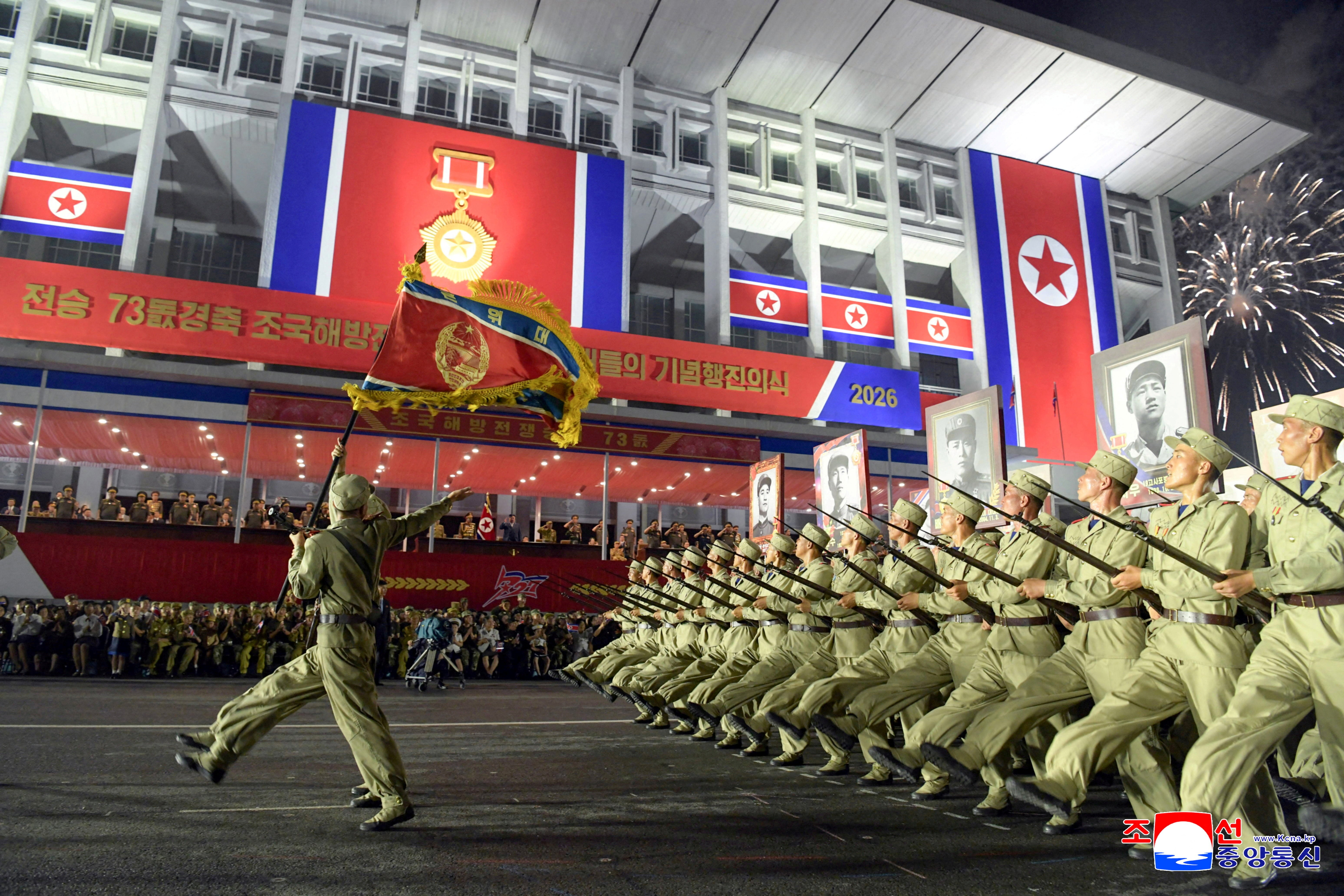 North Korean leader Kim Jong Un attends a parade marking the 73rd anniversary of the Korean War armistice, in Pyongyang, North Korea, July 27, 2026