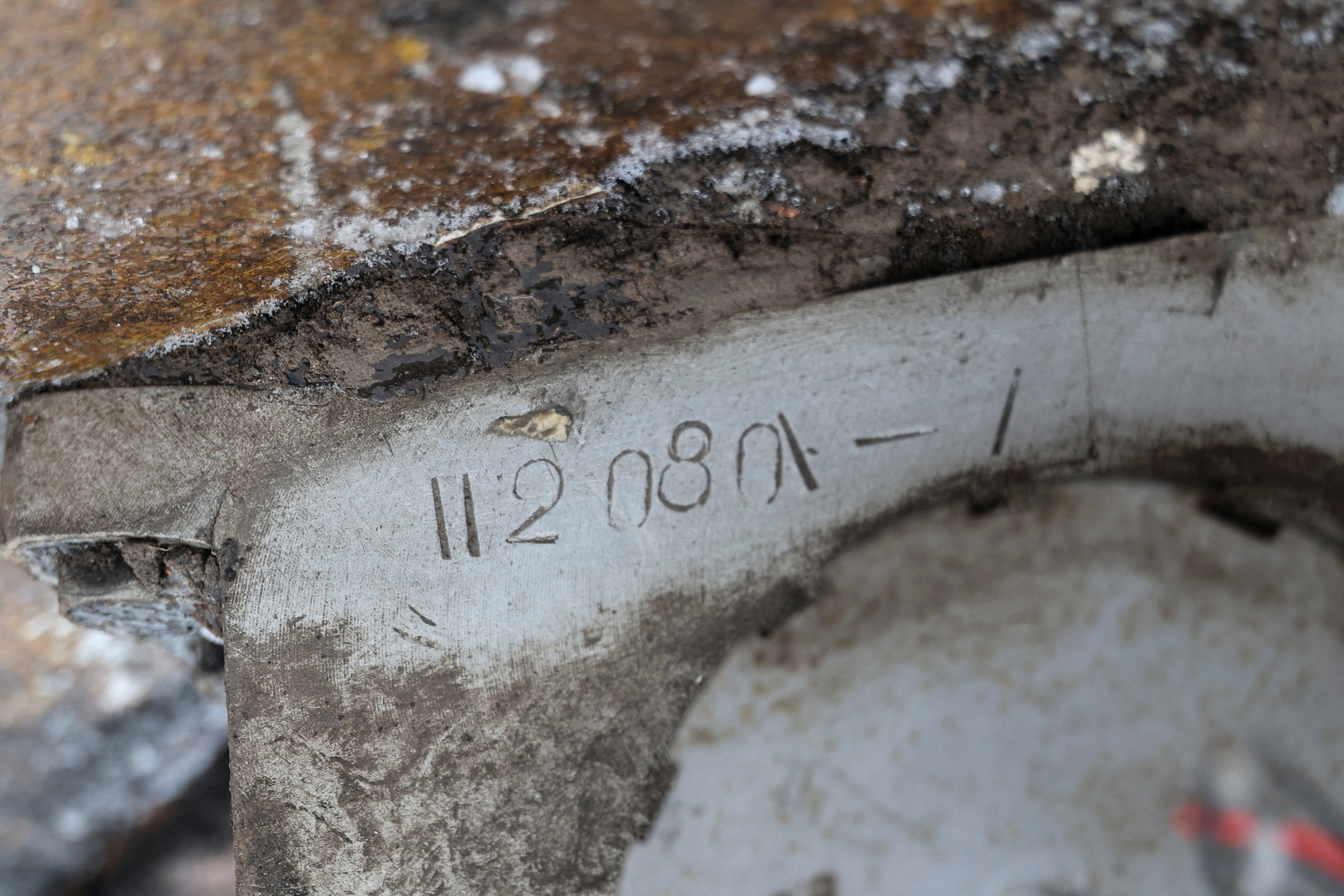 A view shows a part of an unidentified missile, which Ukrainian authorities believe to be made in North Korea and was used in a strike in Kharkiv earlier this week, amid Russia's attack on Ukraine, in Kharkiv, Ukraine January 6, 2024