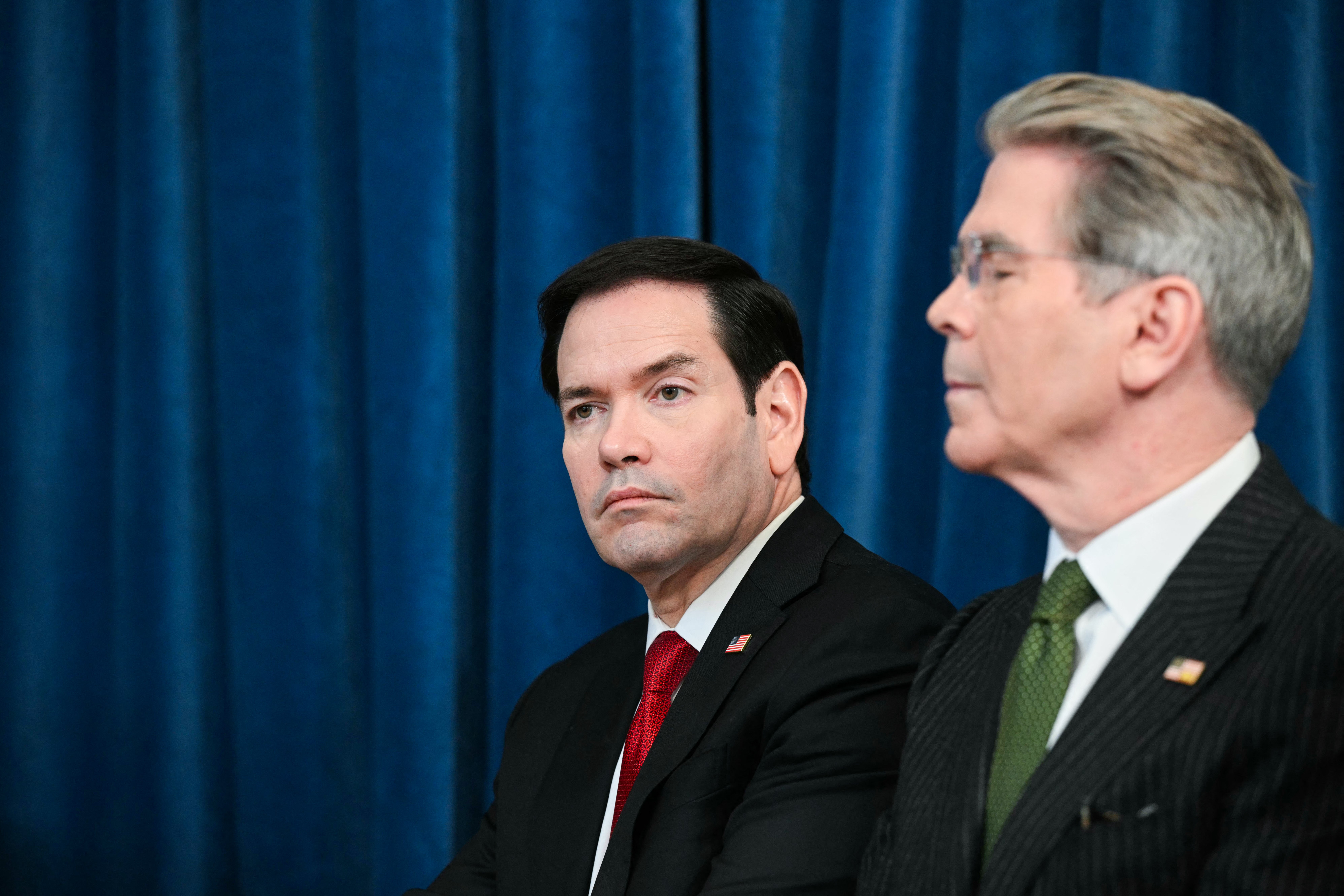 US Secretary of State Marco Rubio, left, and US Secretary of Treasury Scott Bessent, right, have stated their optimism that a deal is close